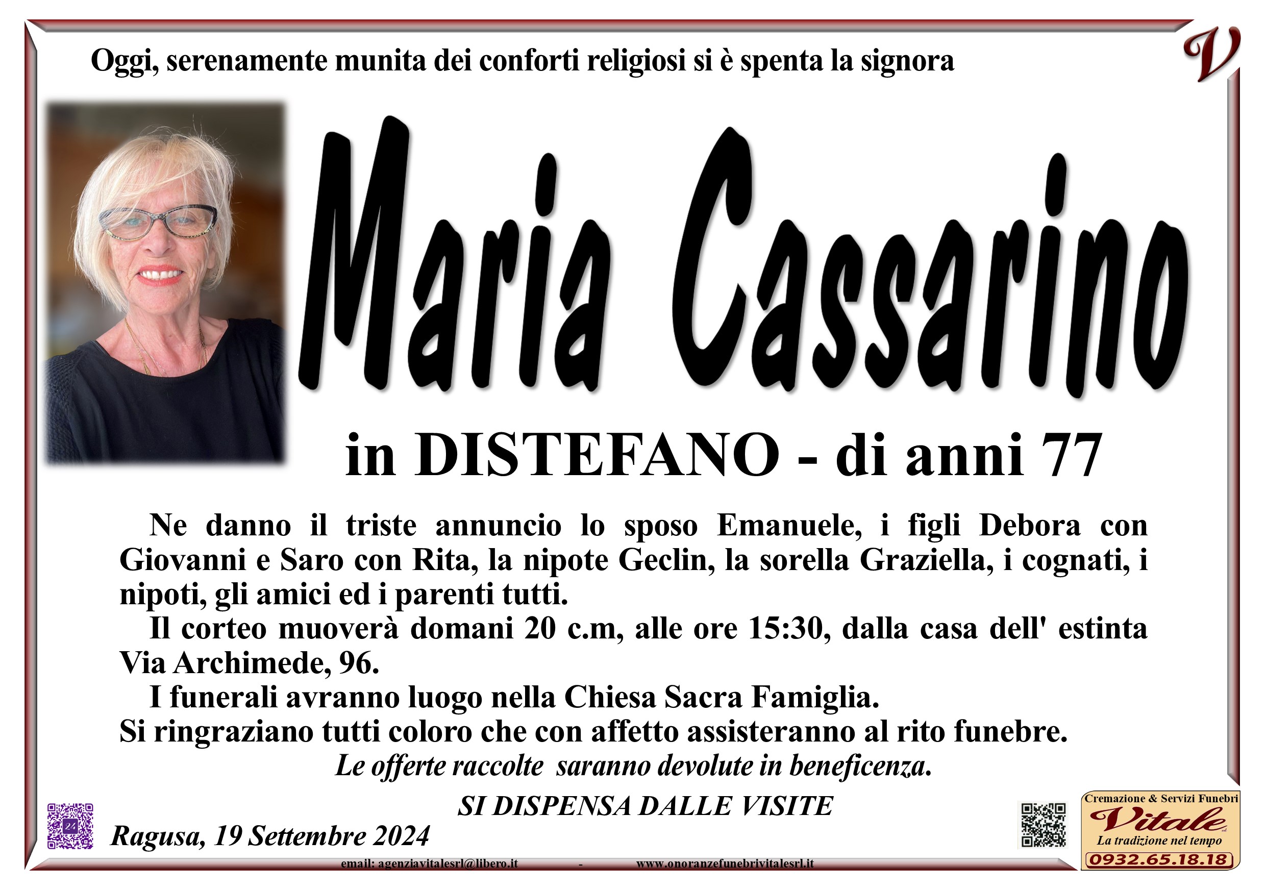Necrologi: Maria Cassarino