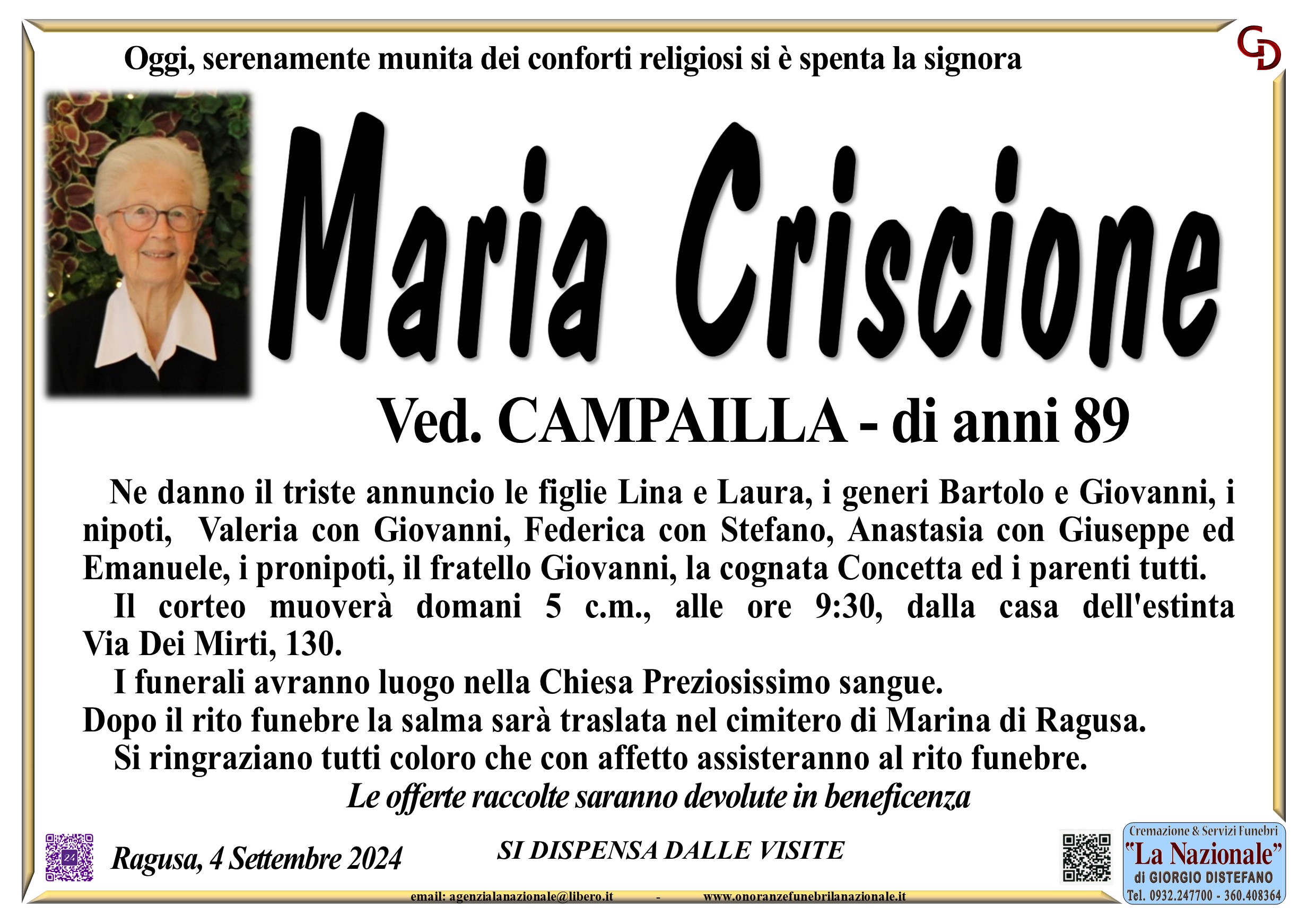 Necrologi: Maria Criscione