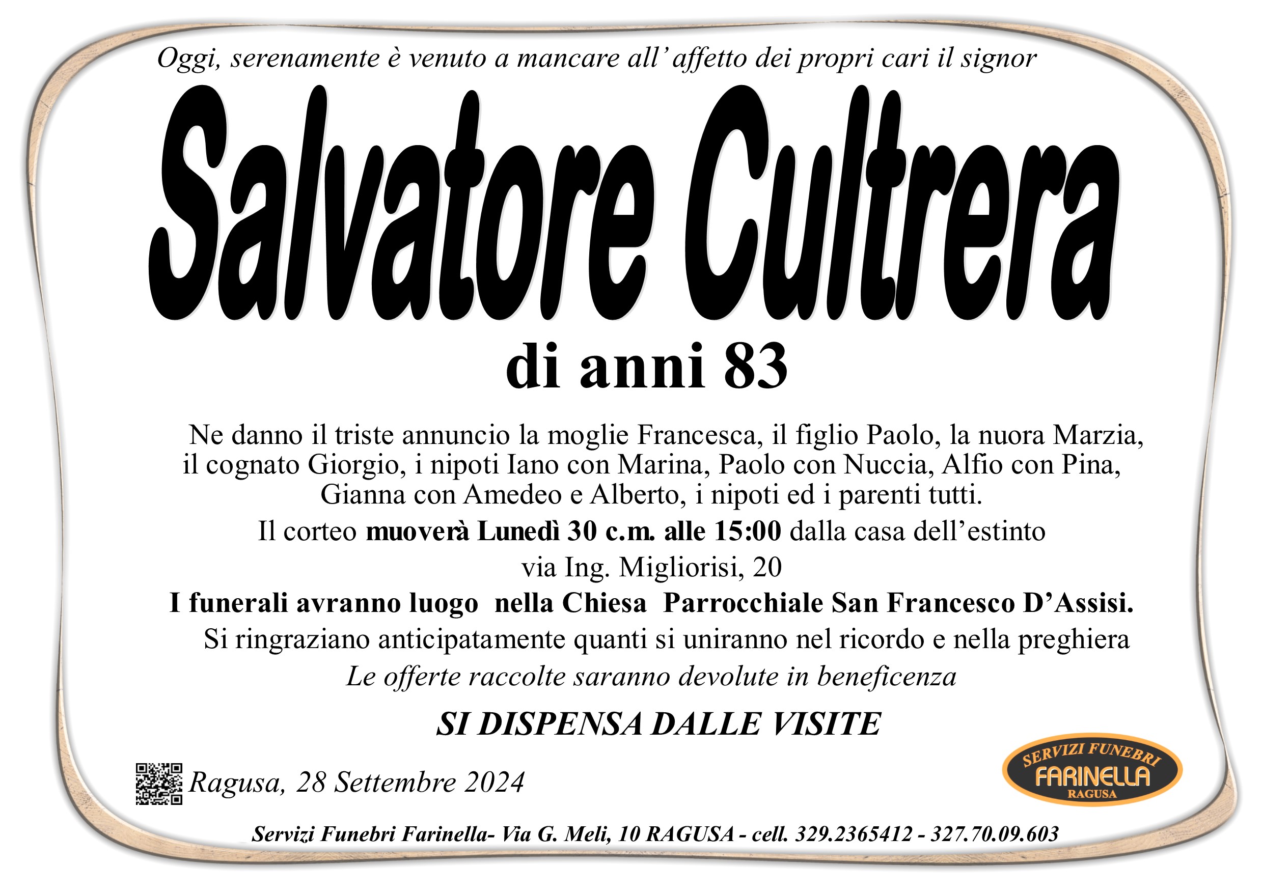 Necrologi: Salvatore Cultrera