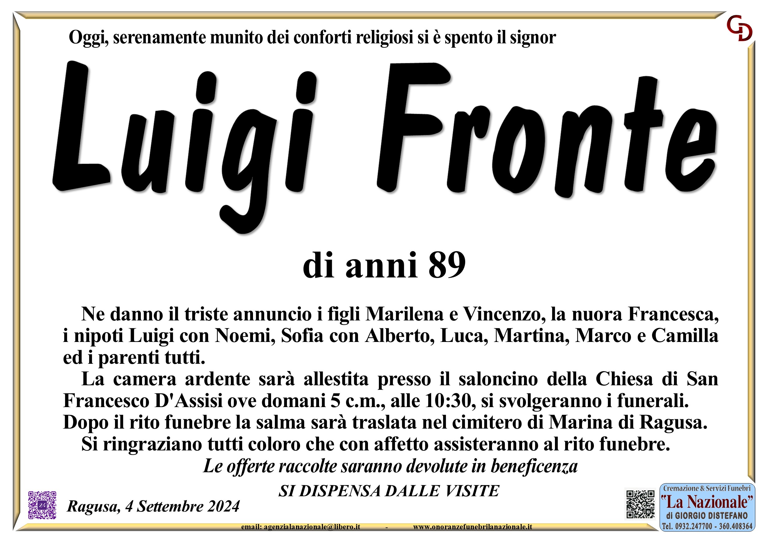 Necrologi: Luigi Fronte