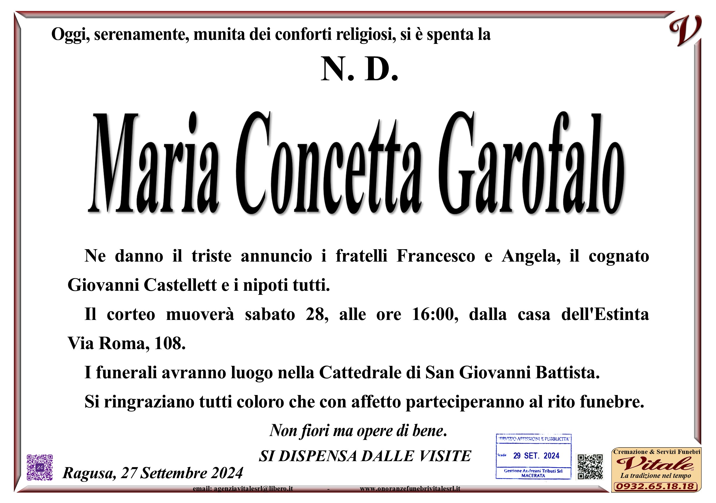 Necrologi: Maria Concetta Garofalo