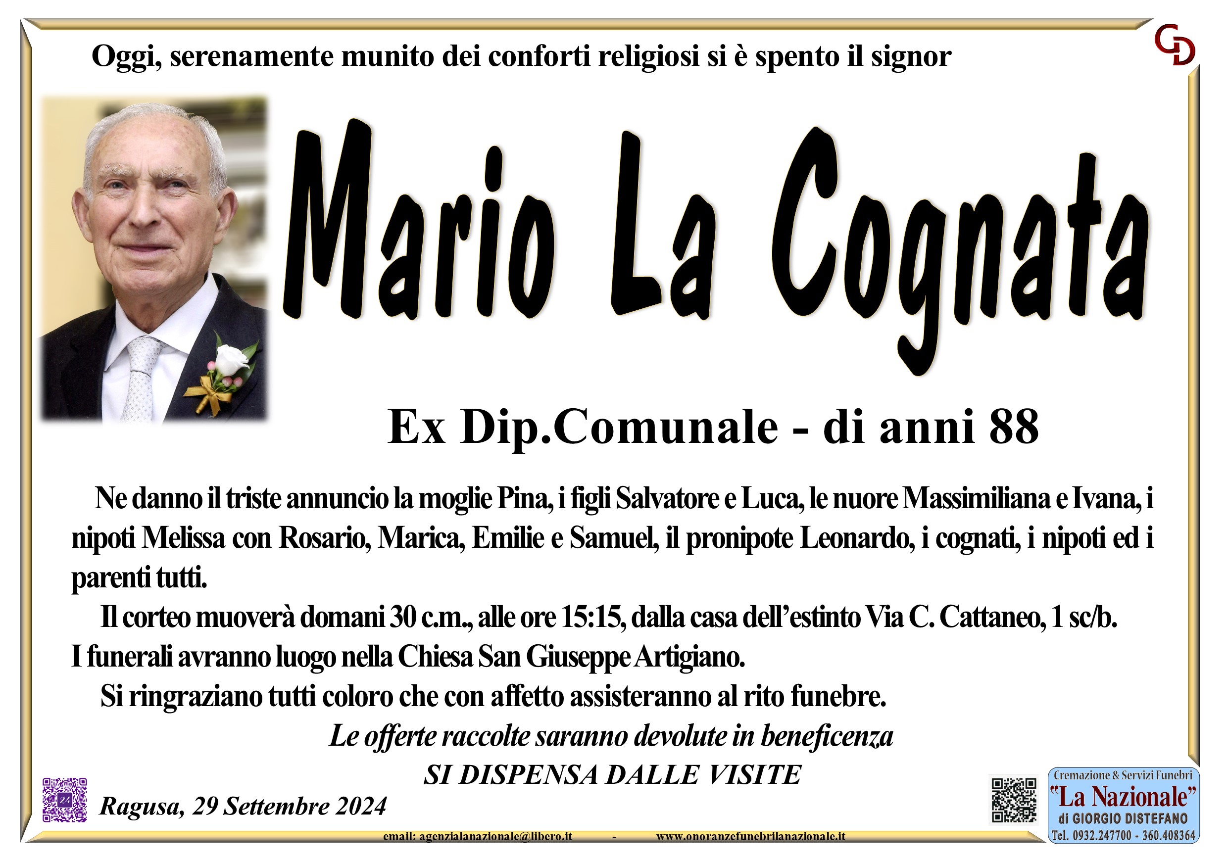 Necrologi: Mario La Cognata