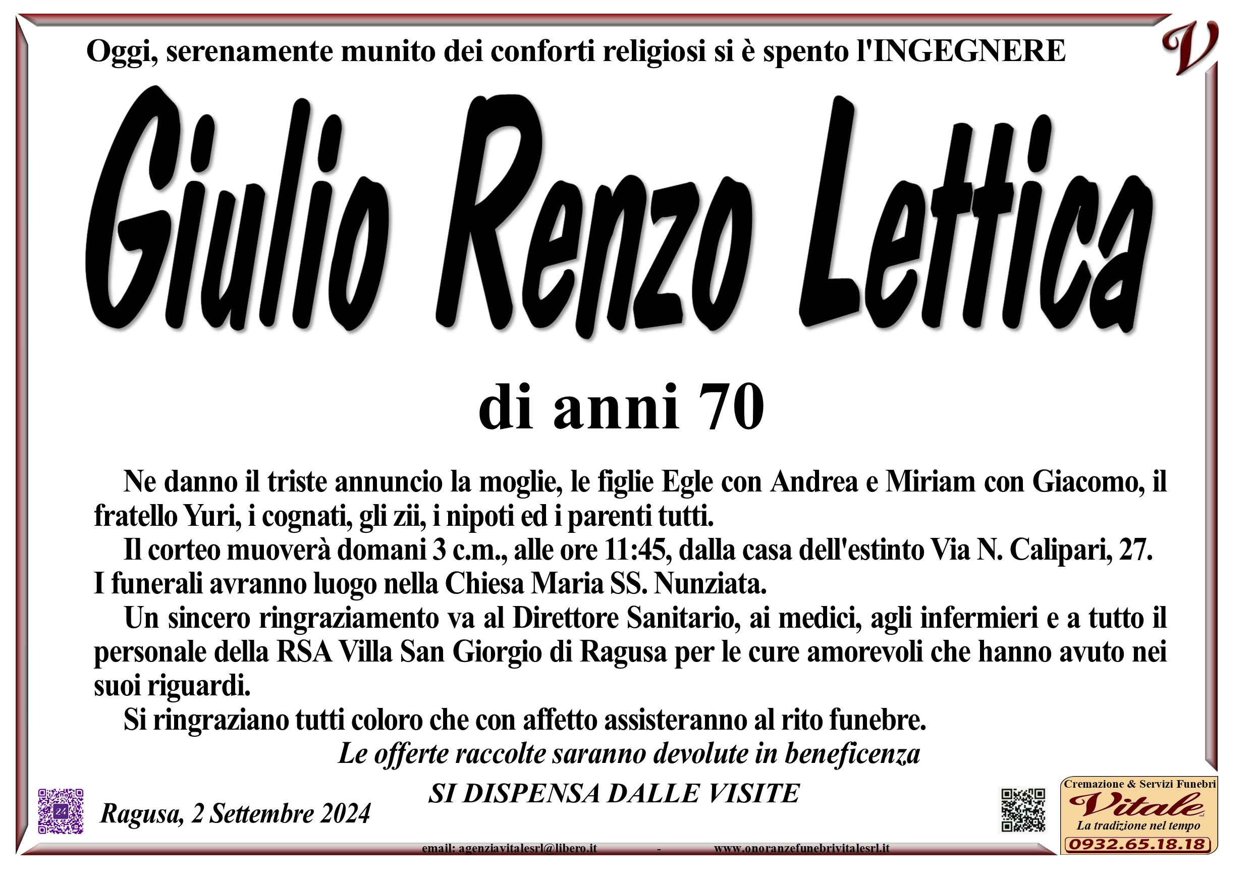 Necrologi: Giulio Renzo Lettica