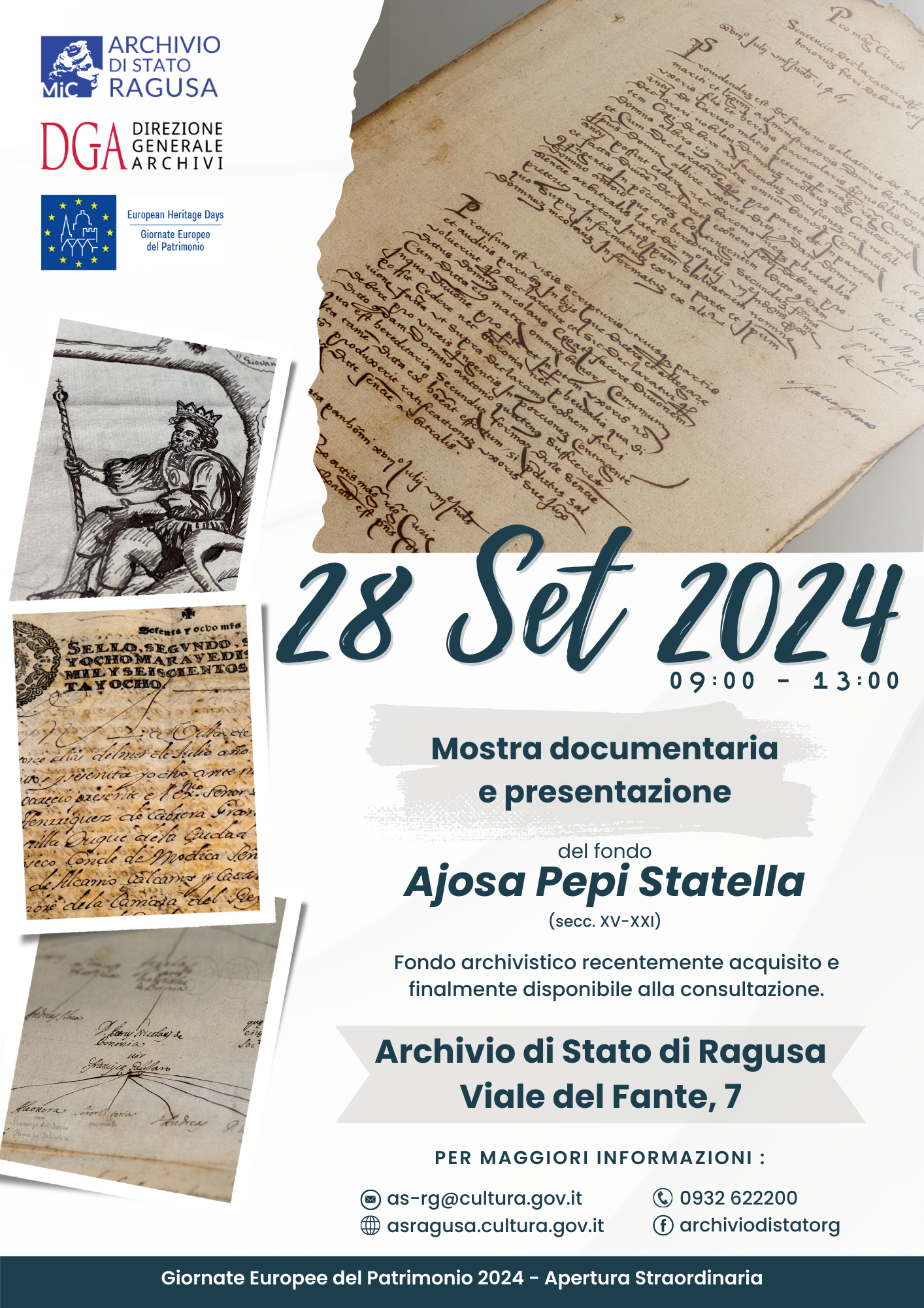 Giornate Europee del Patrimonio 2024: iniziativa all’Archivio di Stato di Ragusa