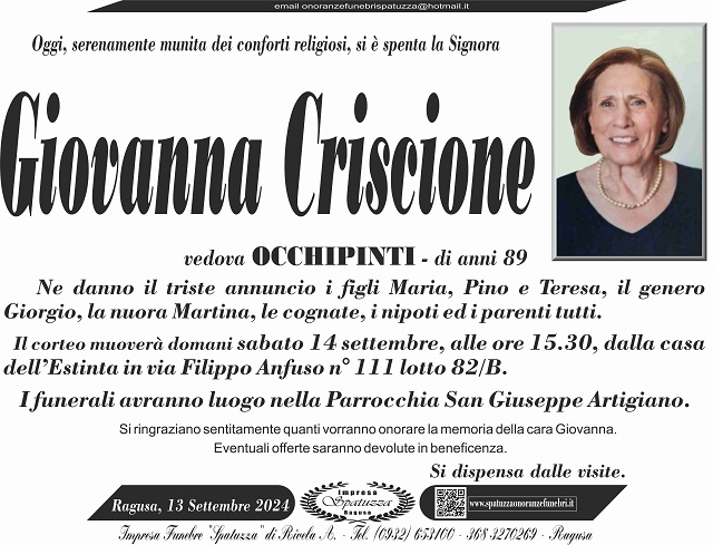 Necrologi: Giovanna Criscione