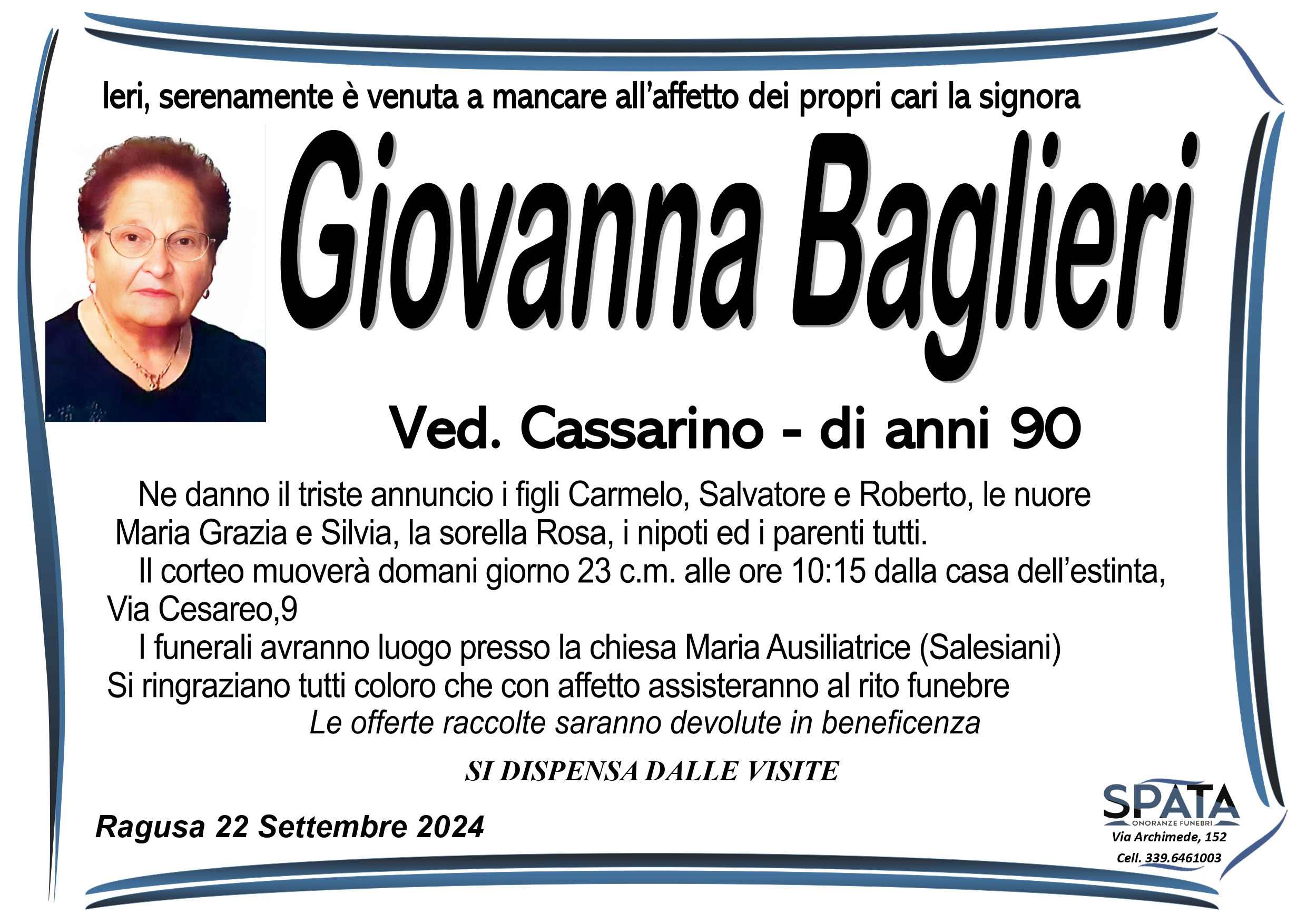 Necrologi: Giovanna Baglieri