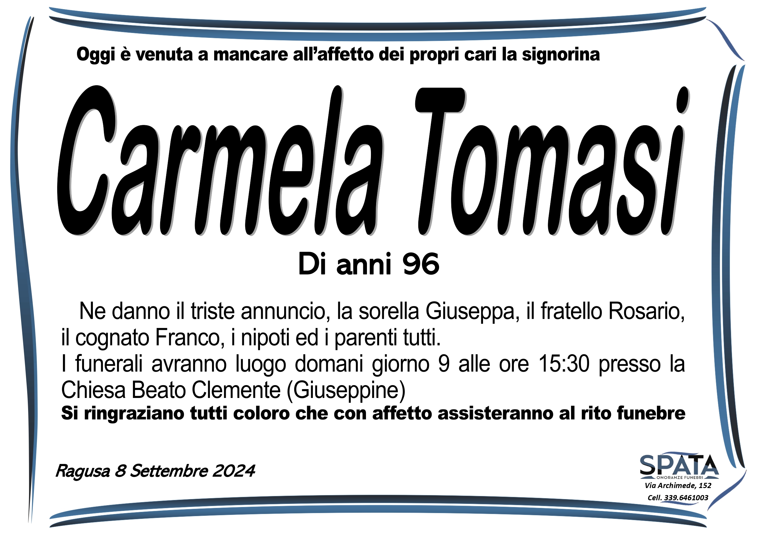 Necrologi: Carmela Tomasi