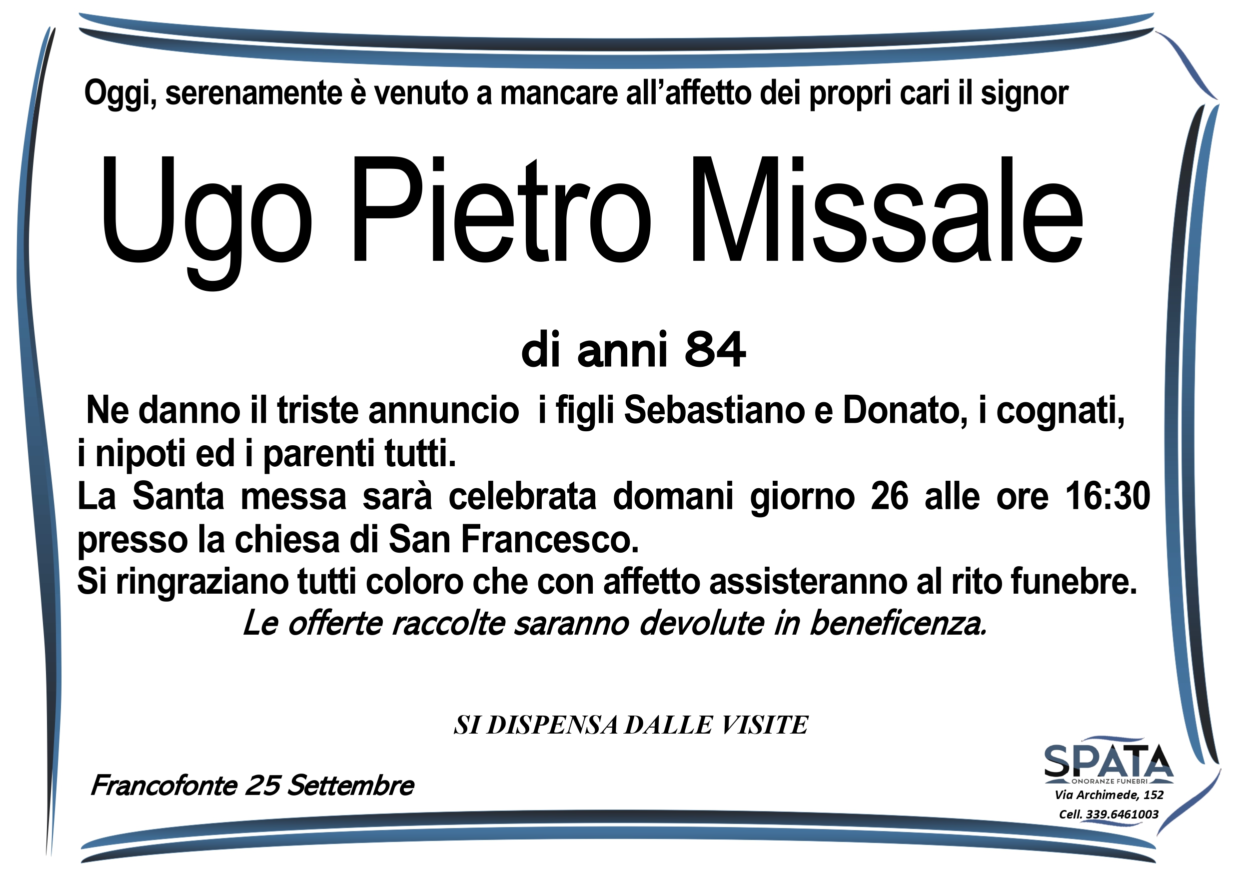 Necrologi: Ugo Pietro Missale