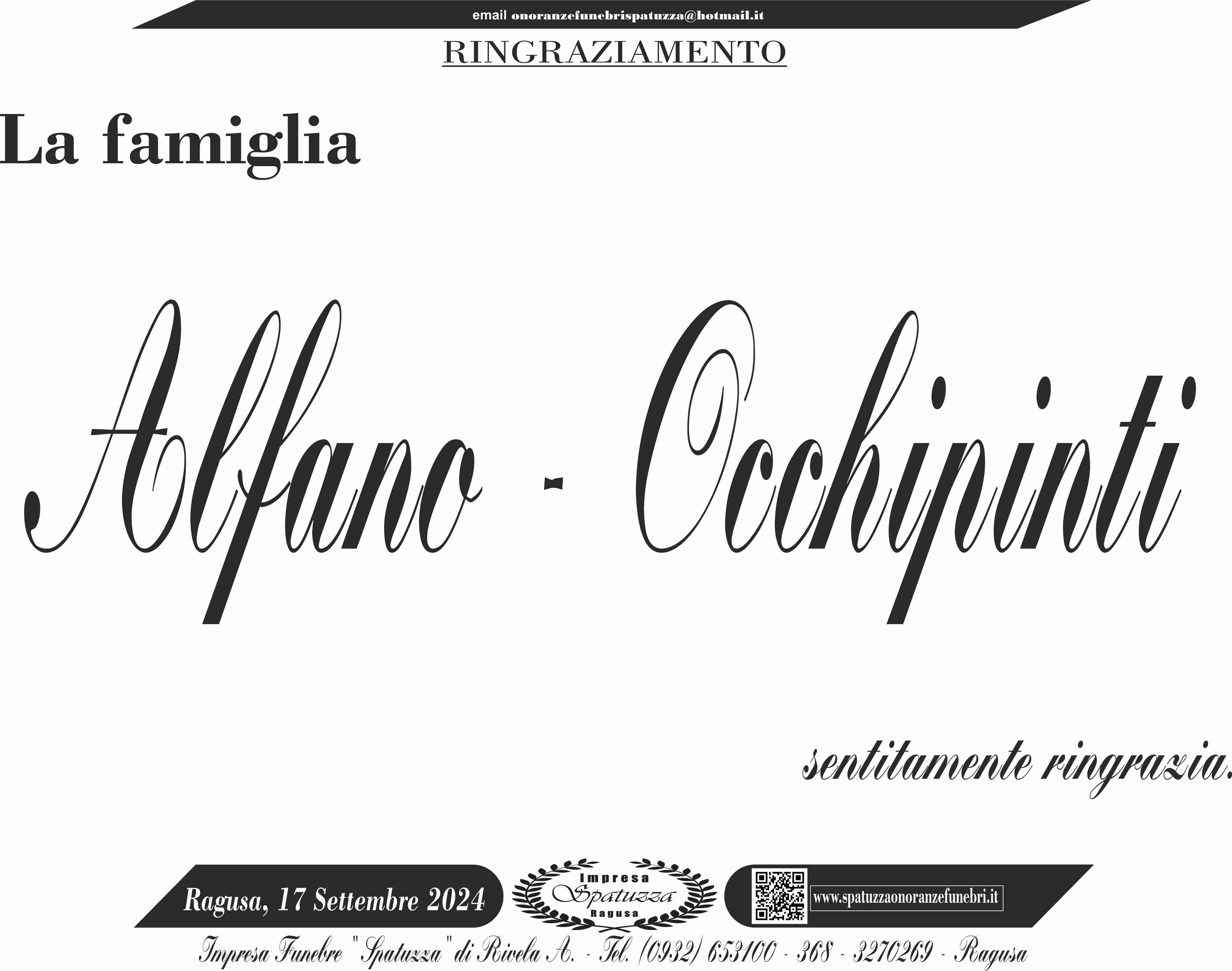 Ringraziamento famiglia Alfano-Occhipinti