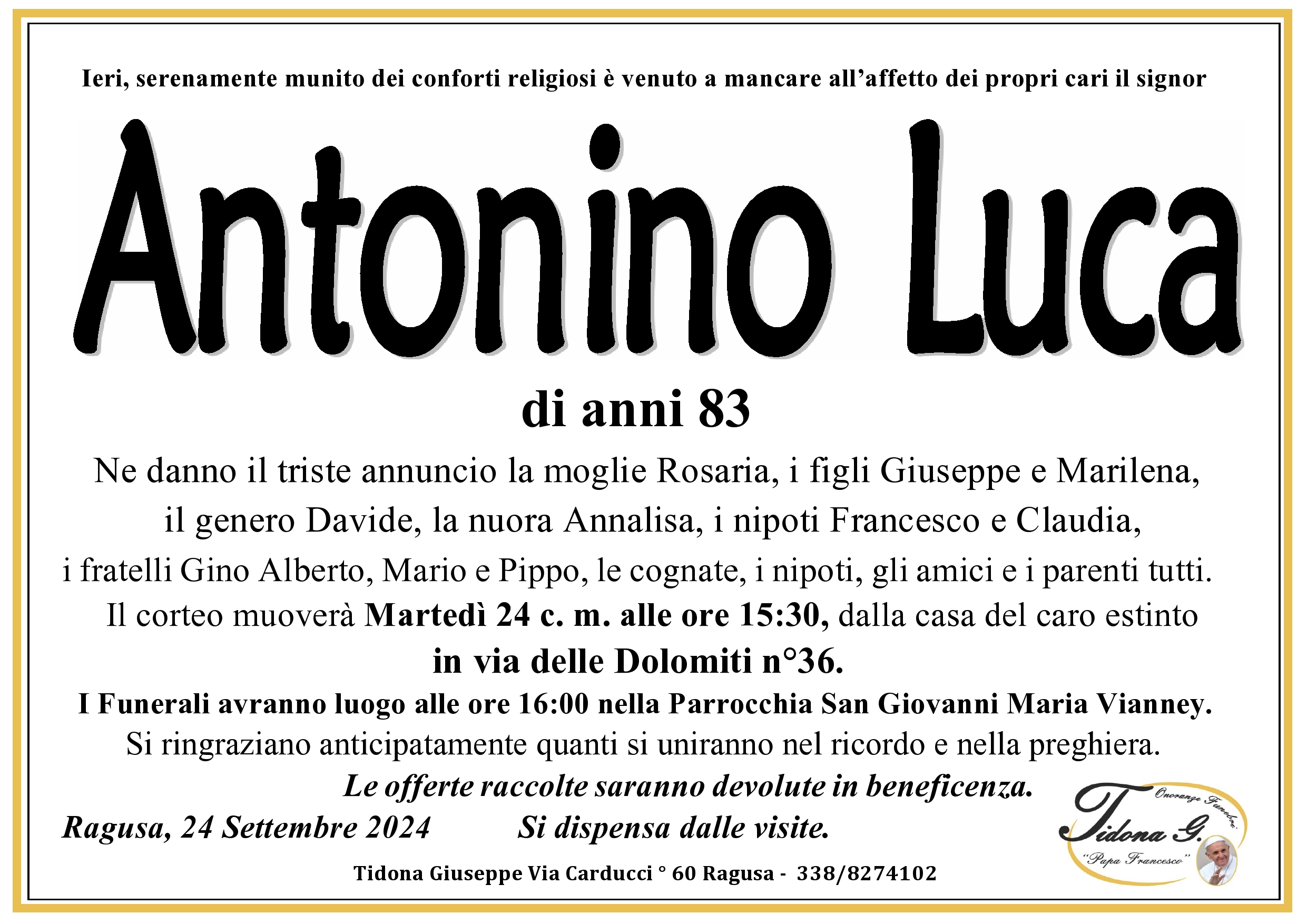 Necrologi: Antonio Luca