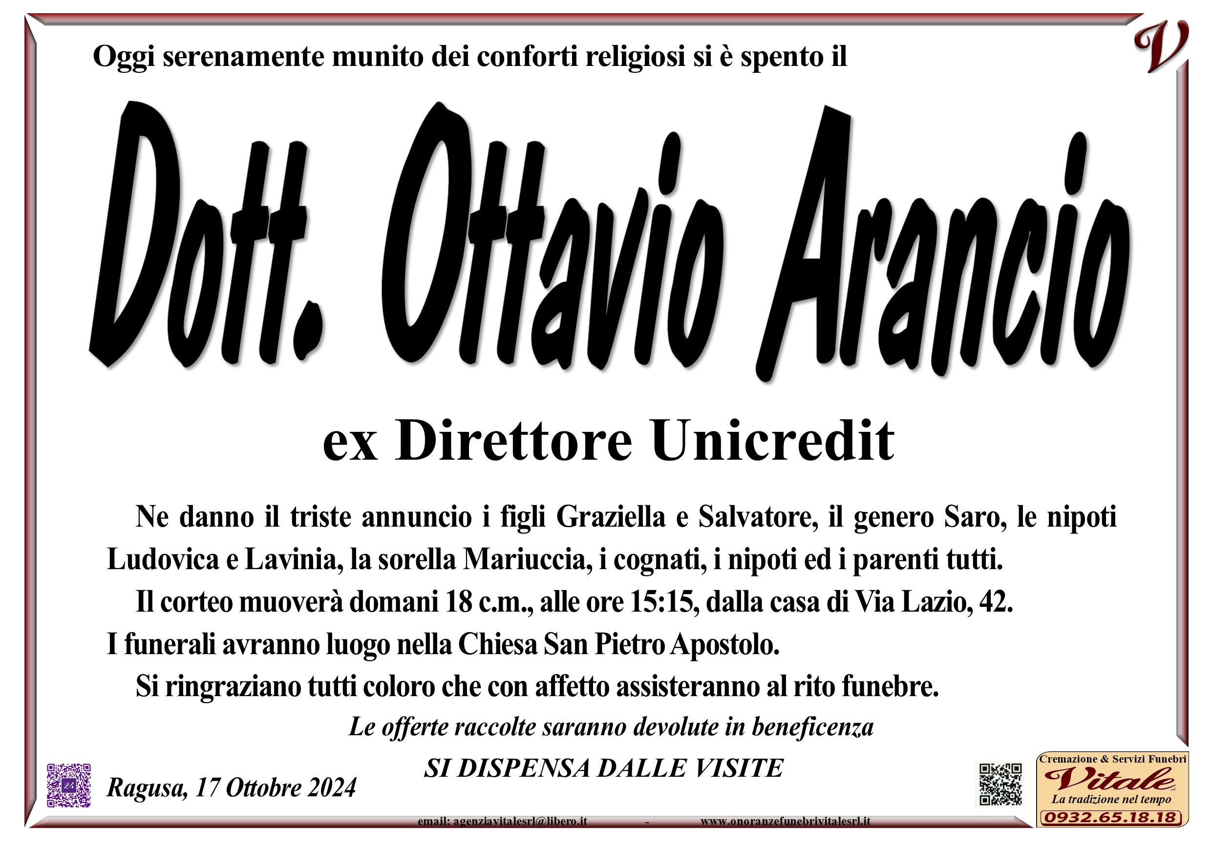 Necrologi: Ottavio Arancio