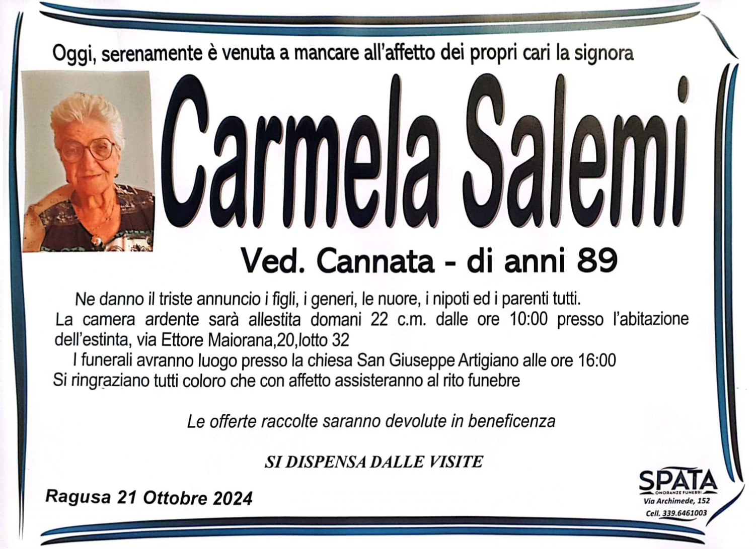 Necrologi: Carmela Sallemi