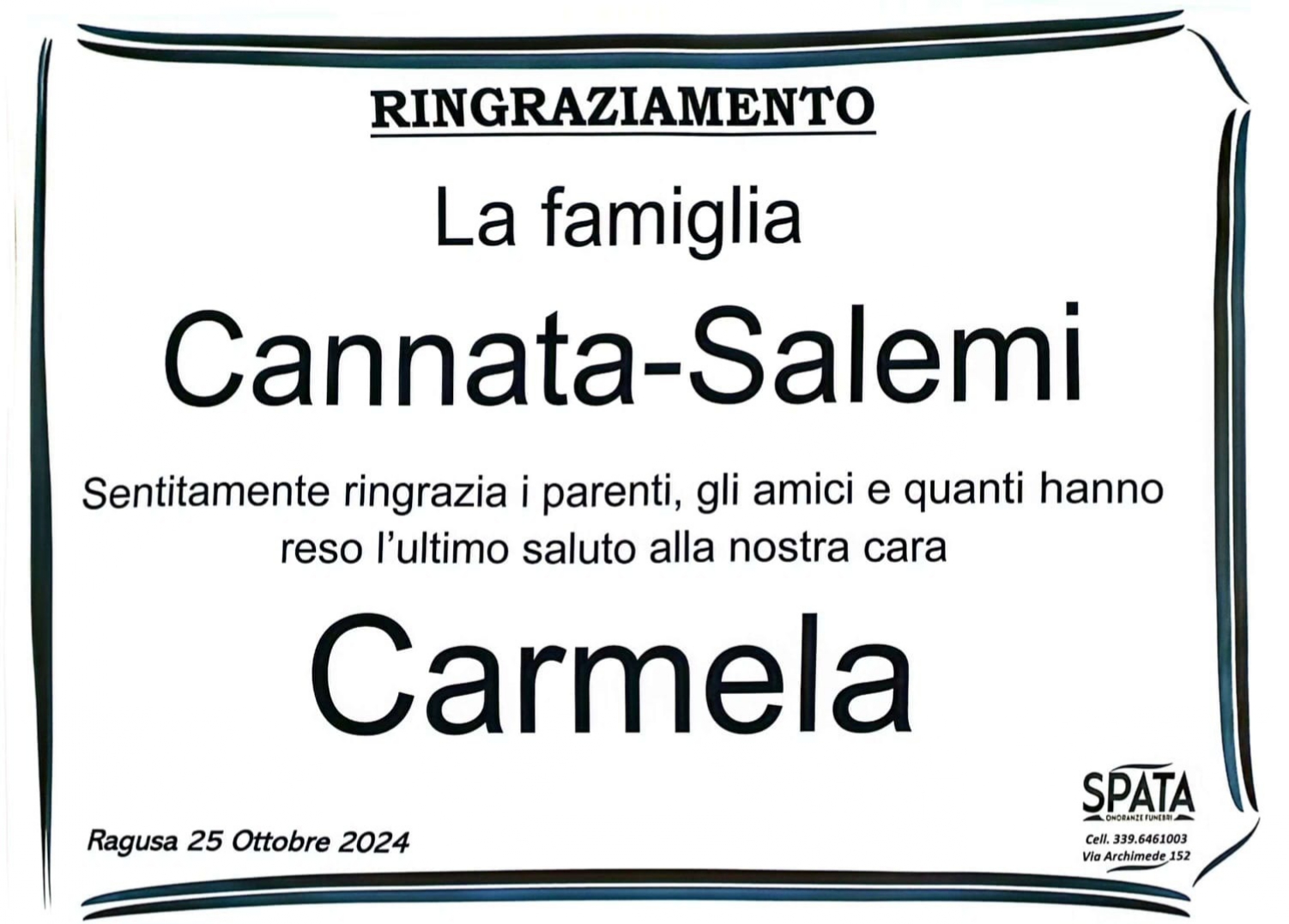 Ringraziamento: famiglia Cannata-Salemi