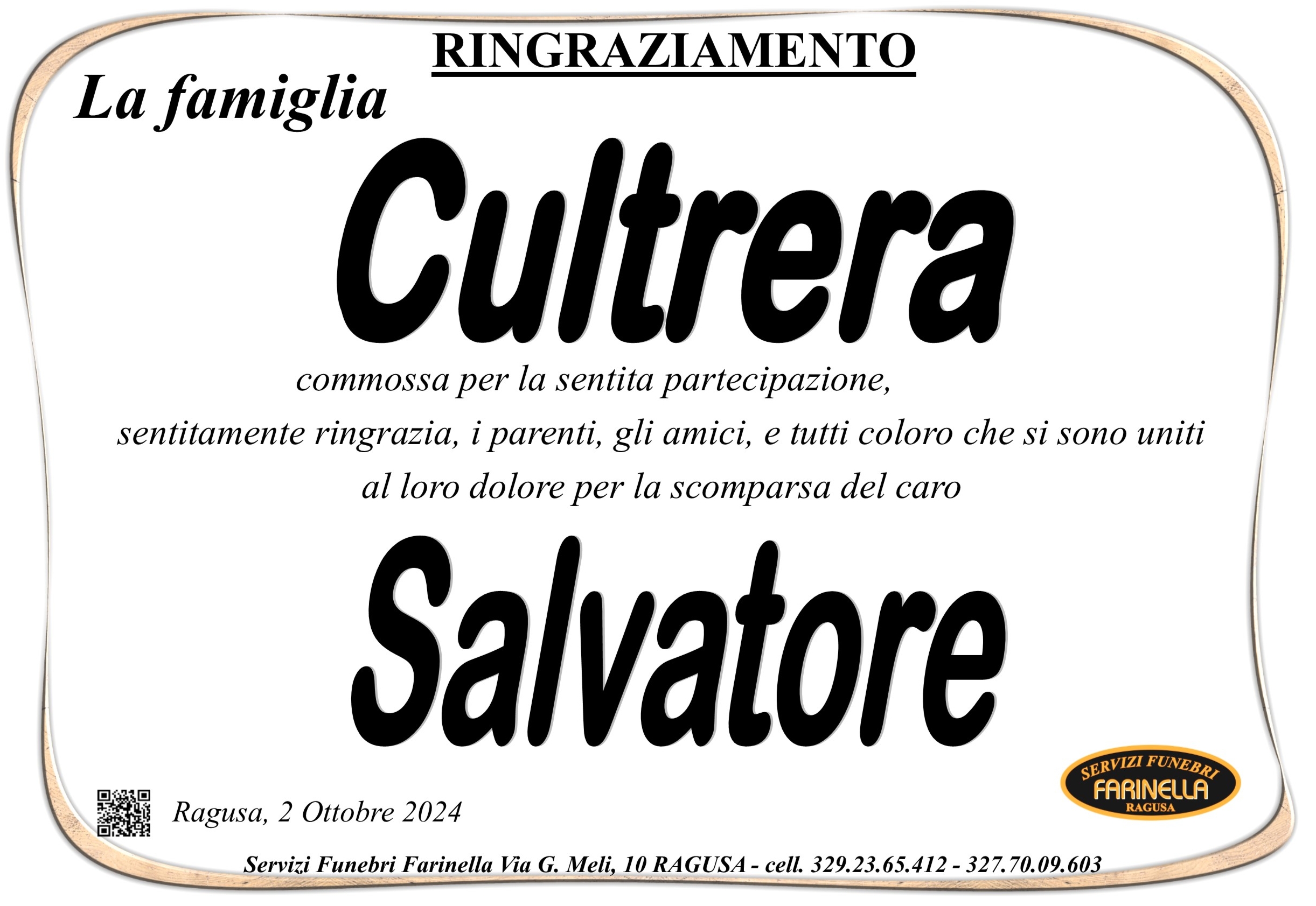 Ringraziamento: famiglia Cultrera
