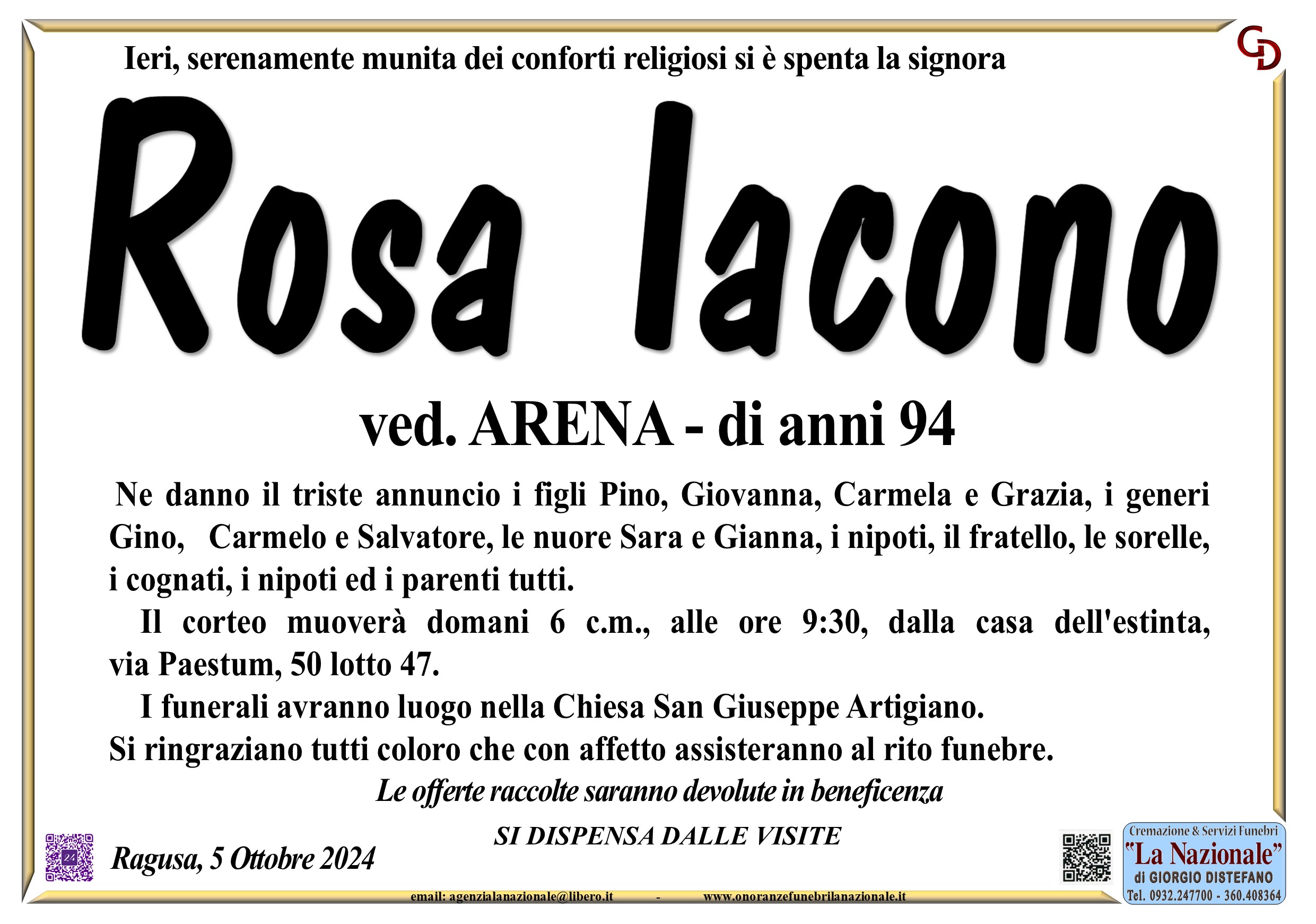 Necrologi: Rosa Iacono