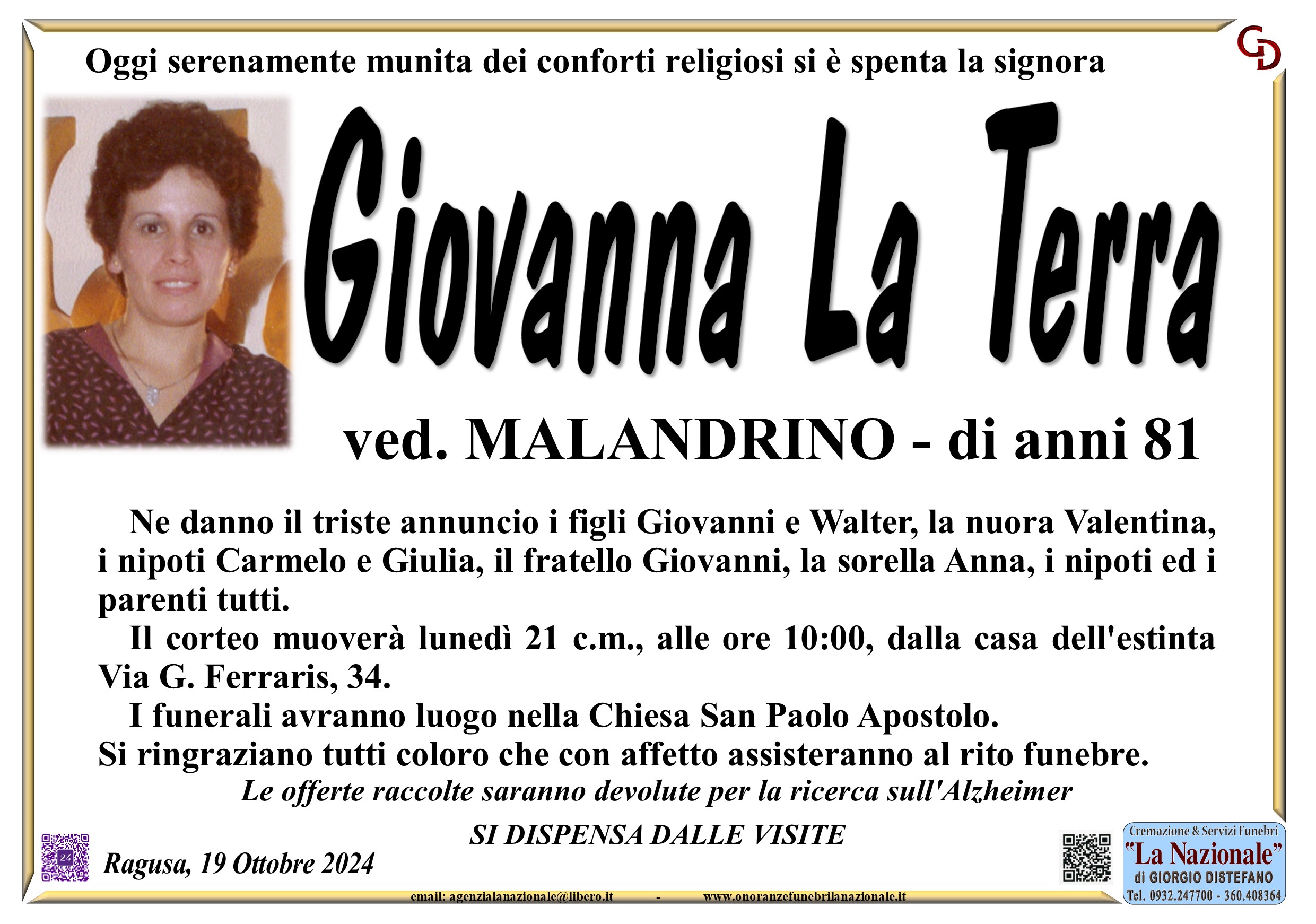 Necrologi: Giovanna La Terra