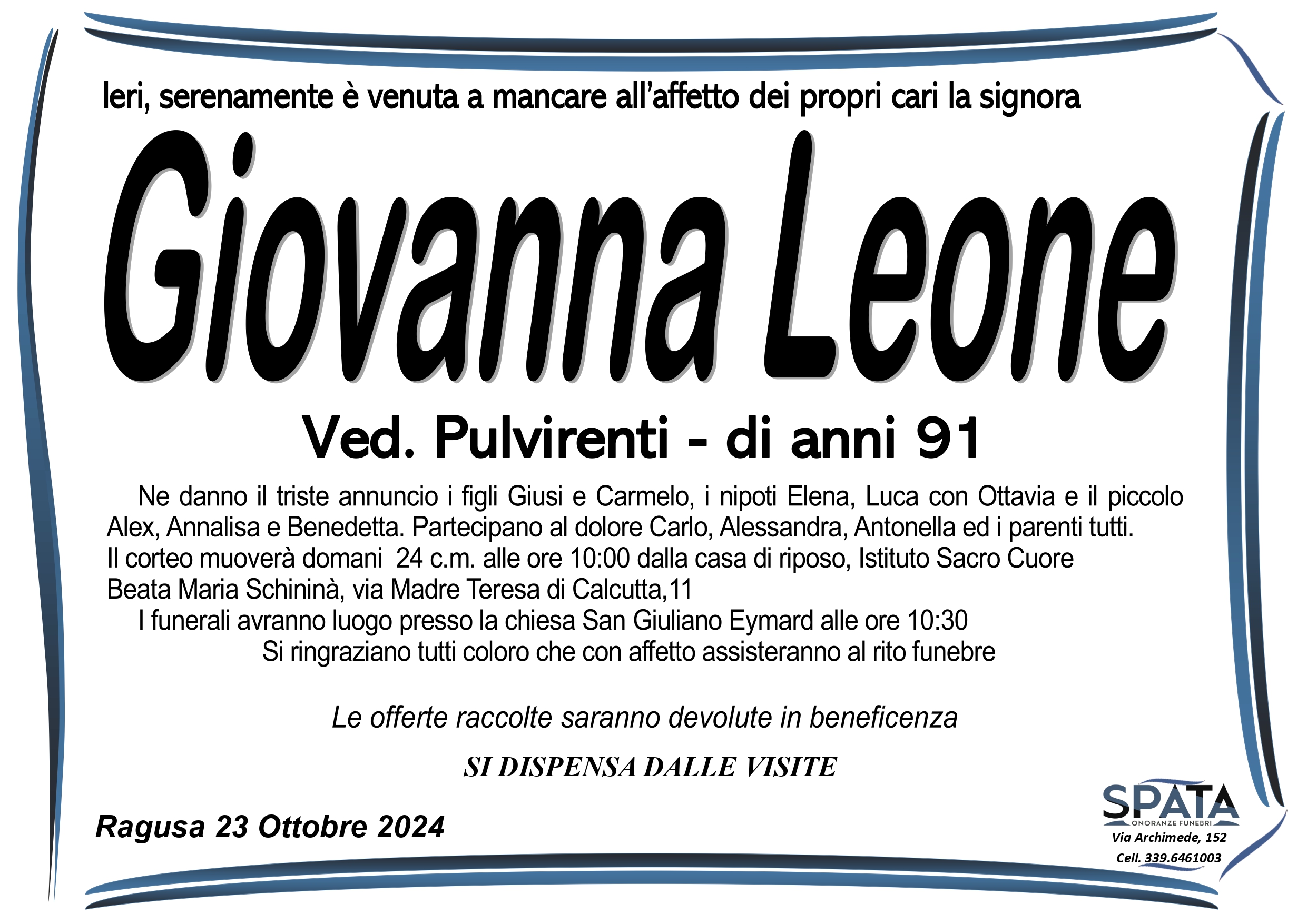 Necrologi: Giovanna Leone