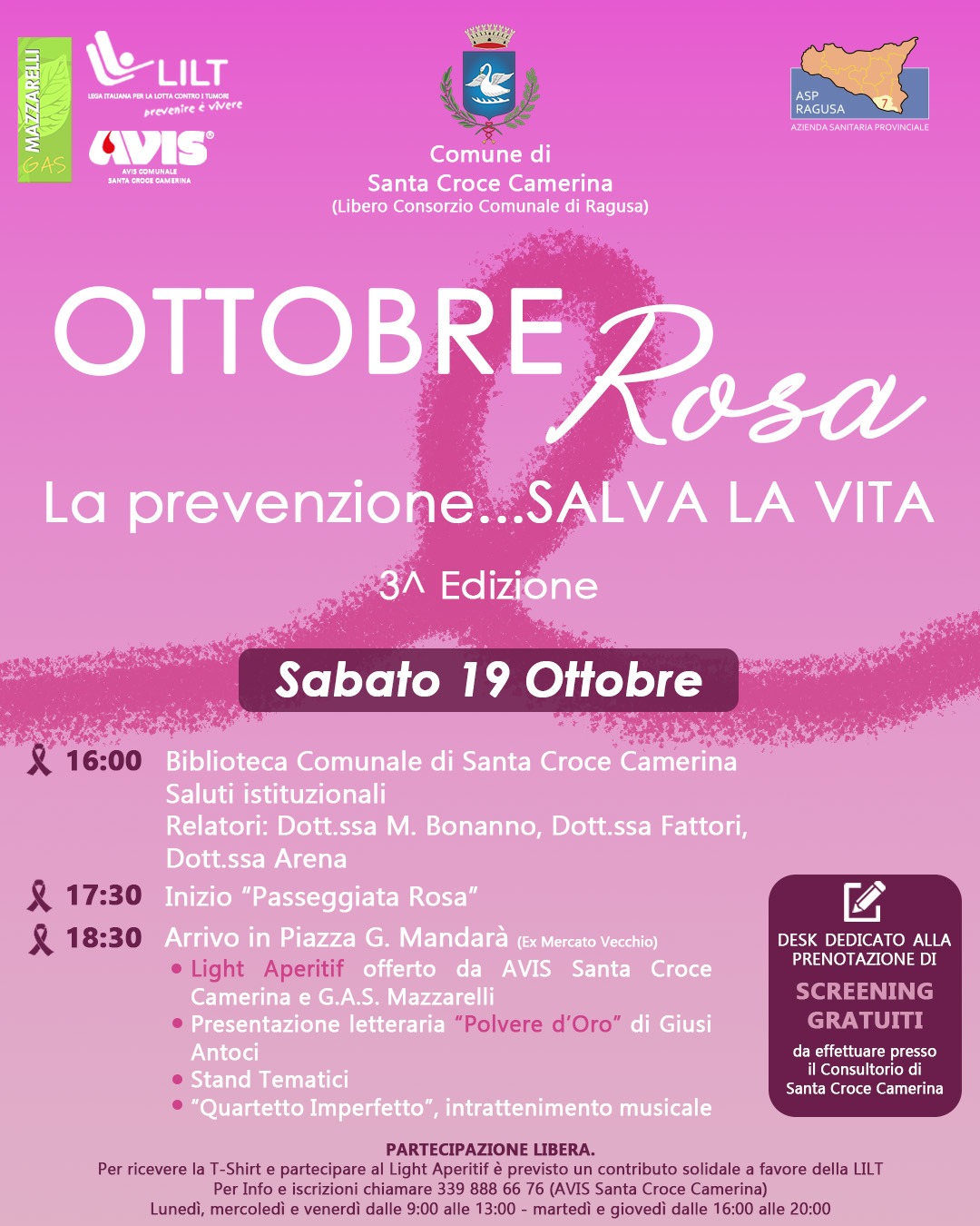 Lilt Ragusa per la Campagna Mese Rosa Join the Fight “Proteggi il tuo seno e vinci con la LILT”