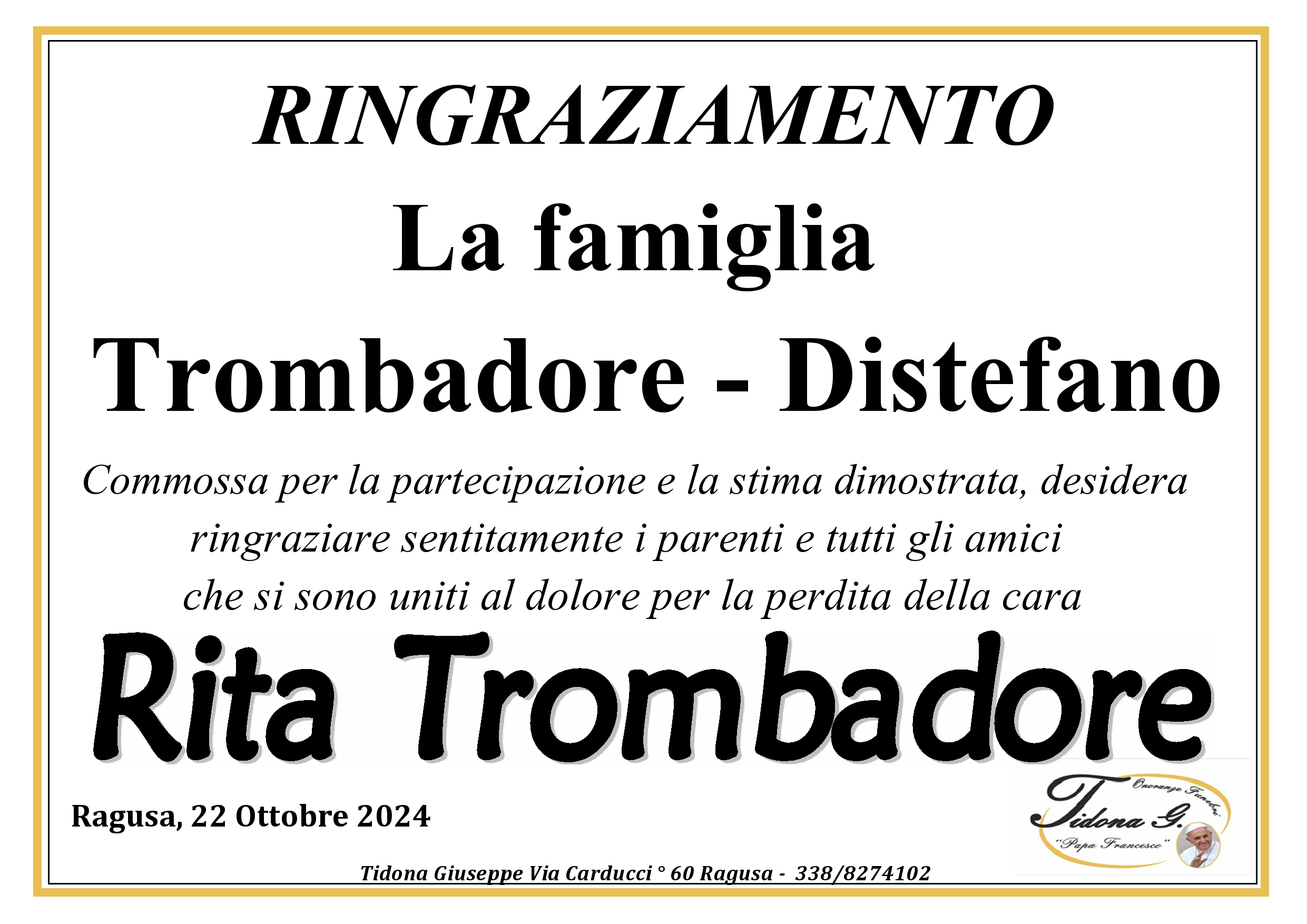 Ringraziamento: famiglia Trombadore-Distefano