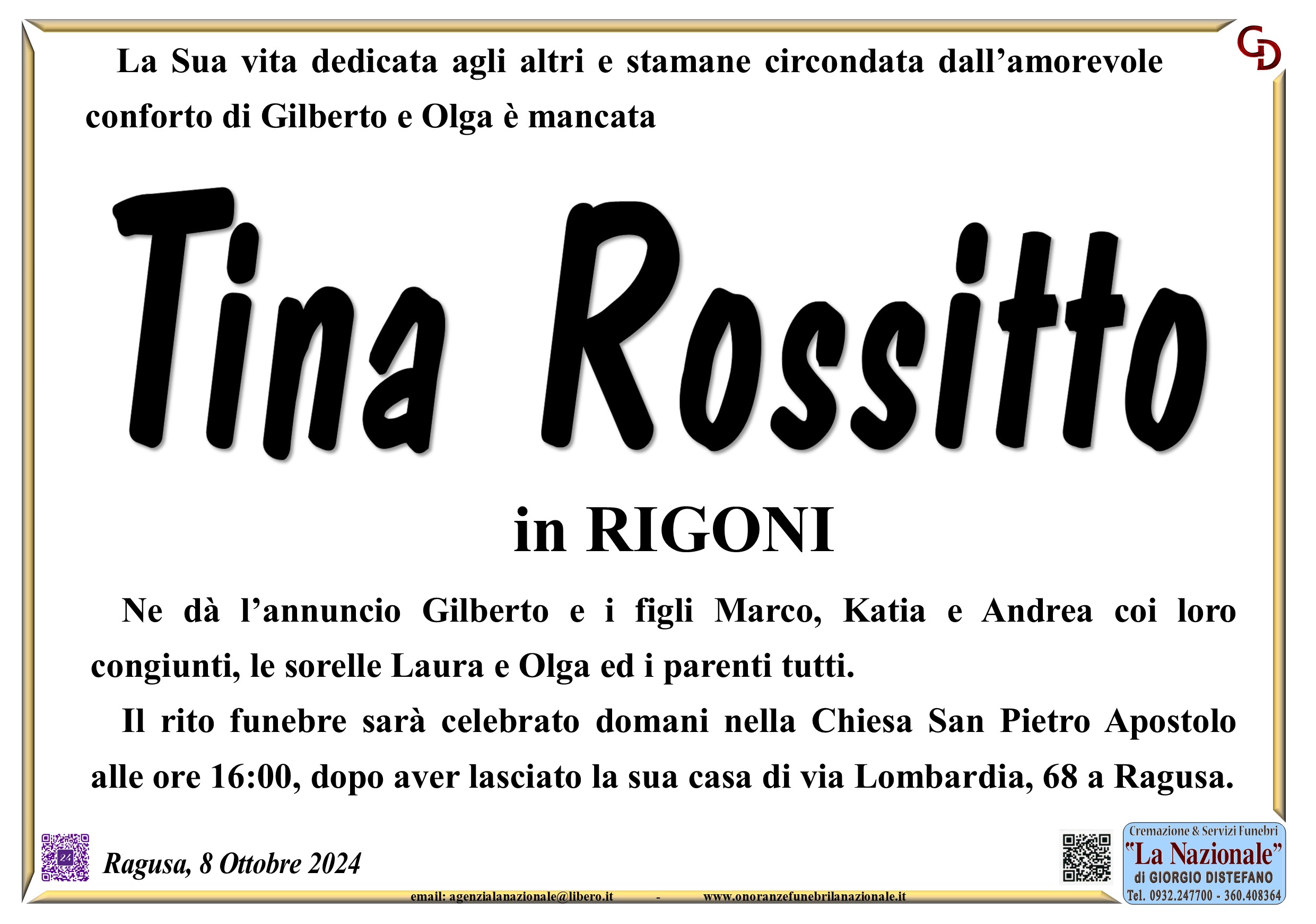 Necrologi: Tina Rossitto