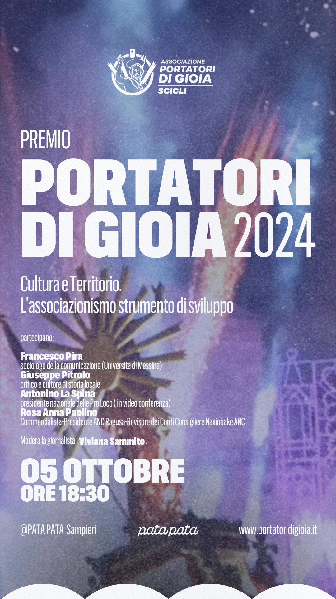 Premio “Portatori di Gioia” 2024 sabato a Sampieri nell’area living del Pata Pata