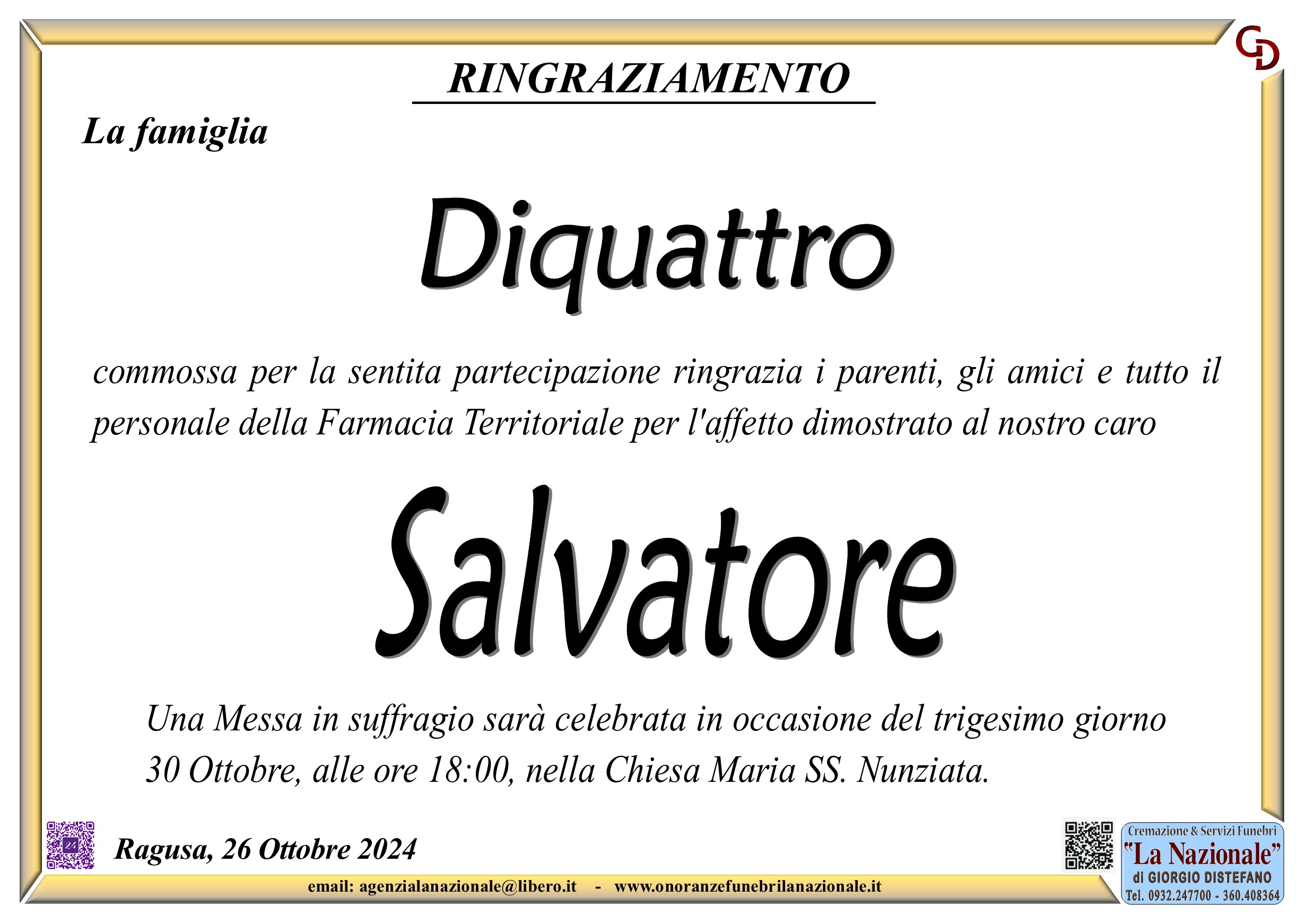 Ringraziamento: famiglia Diquattro