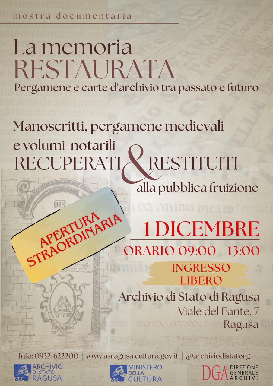 Ragusa: apertura straordinaria dell’Archivio di Stato con la mostra “La memoria restaurata”