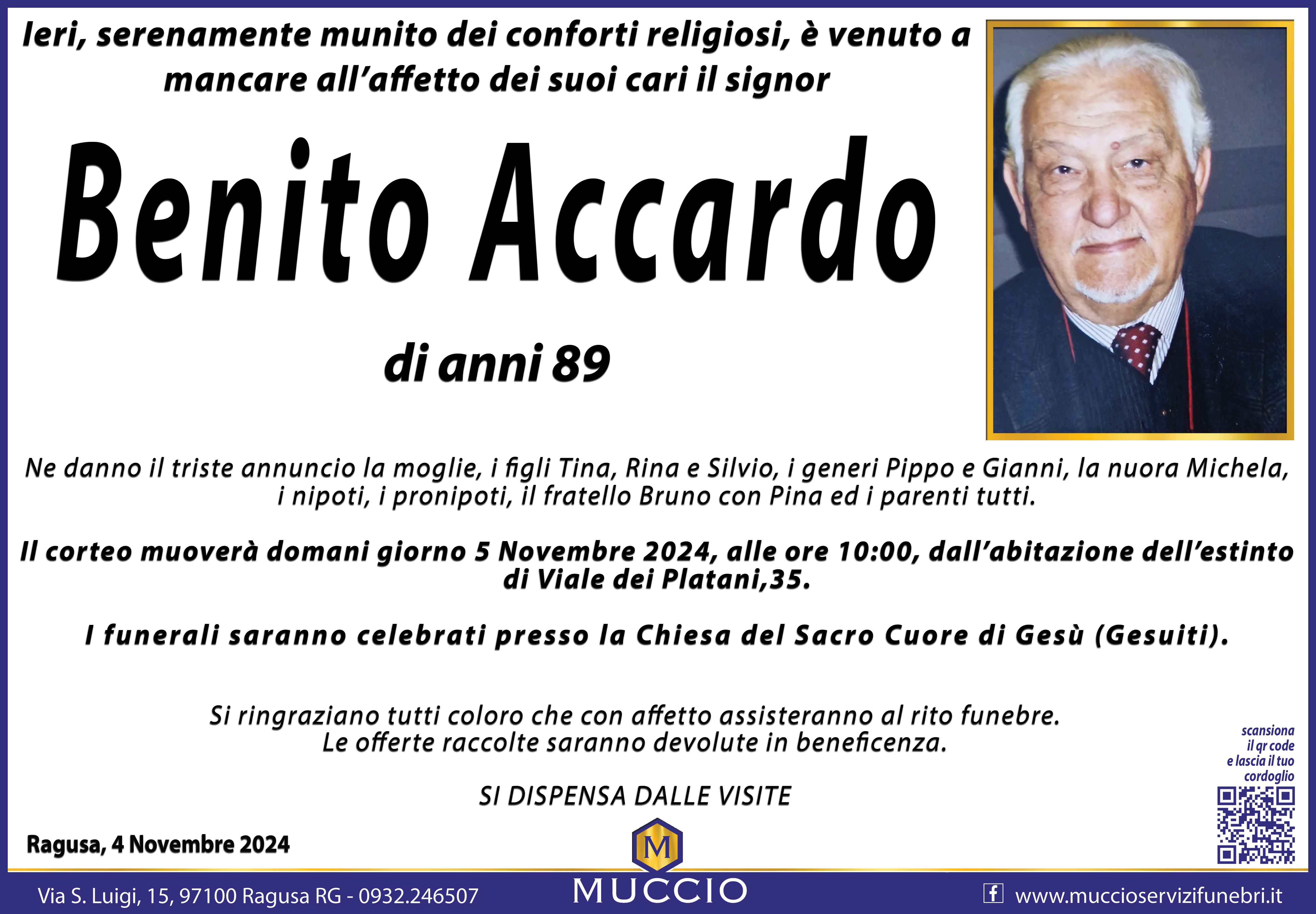 Necrologi: E’ deceduto Benito Accardo