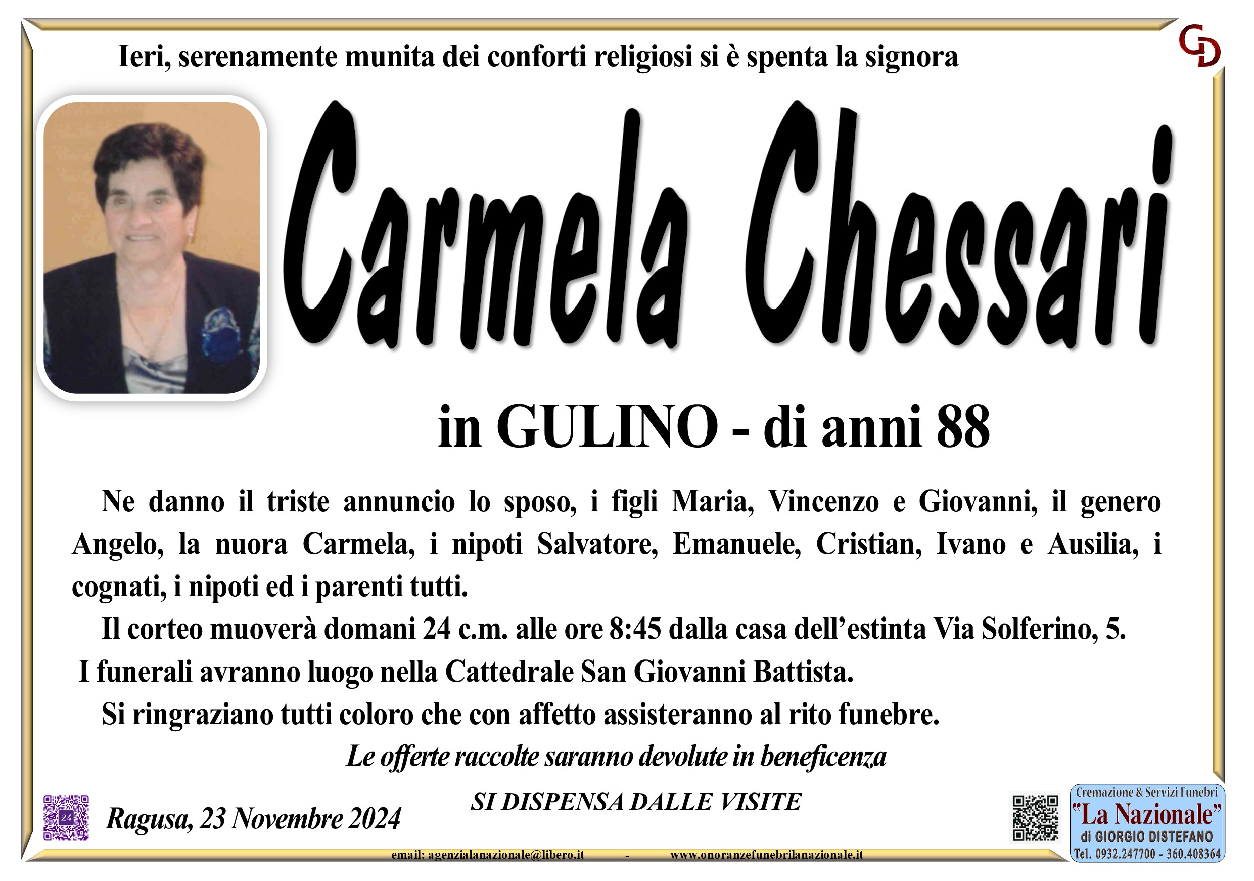 Necrologi: Carmela Chessari
