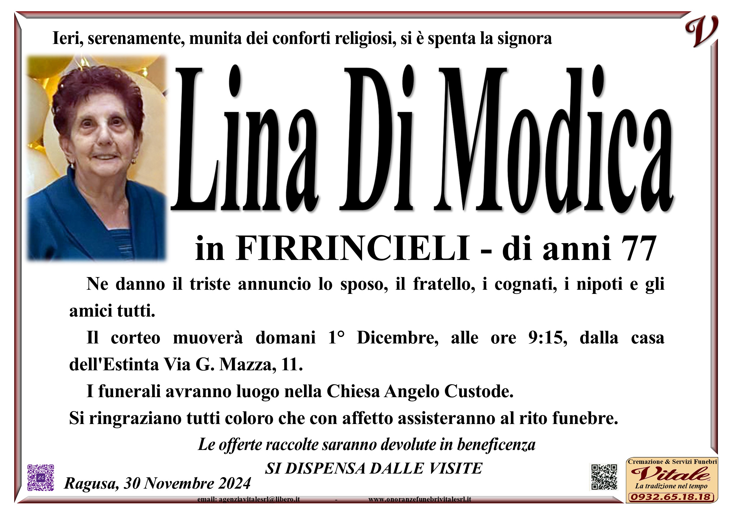 Necrologi: Lina Di Modica