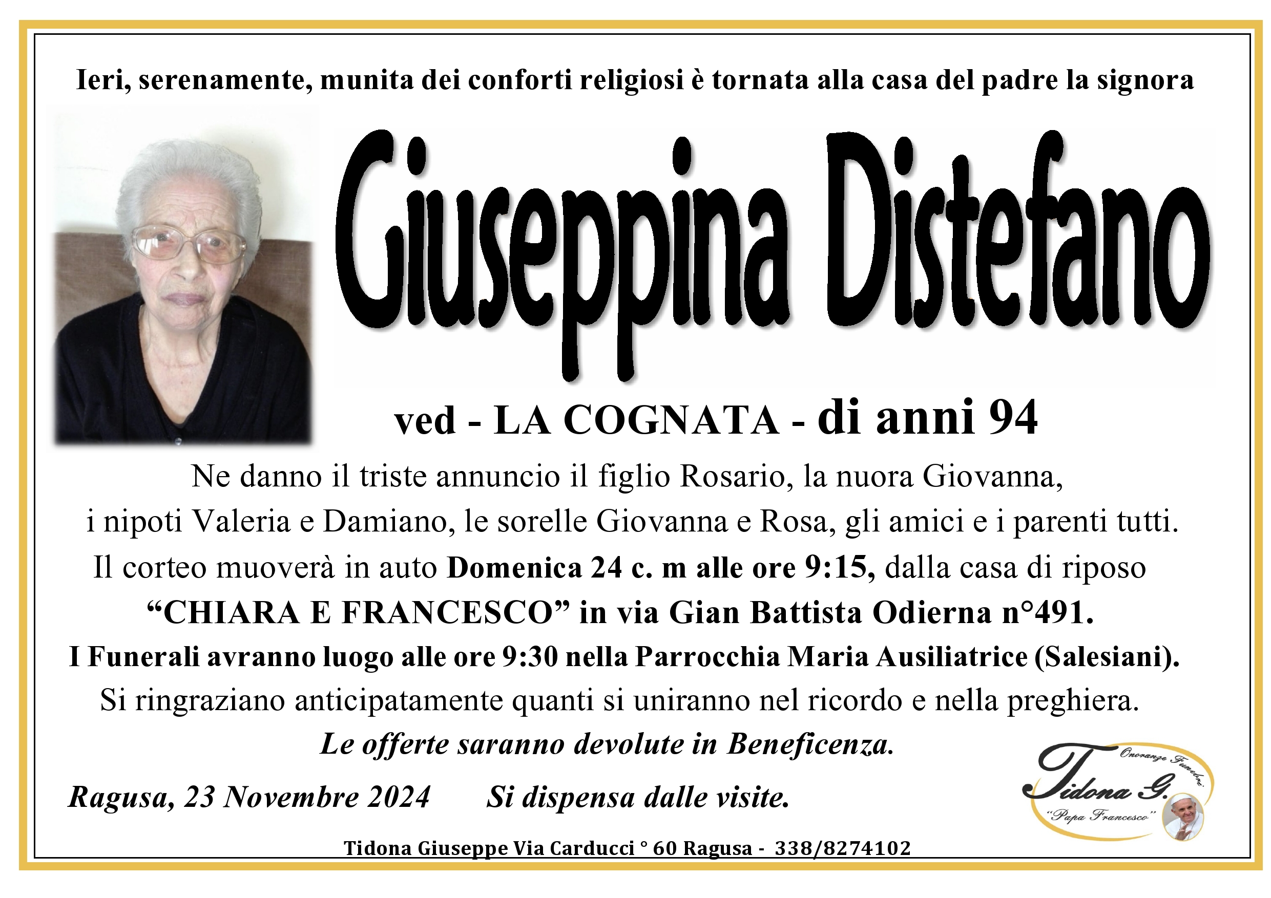 Necrologi: Giuseppina Distefano