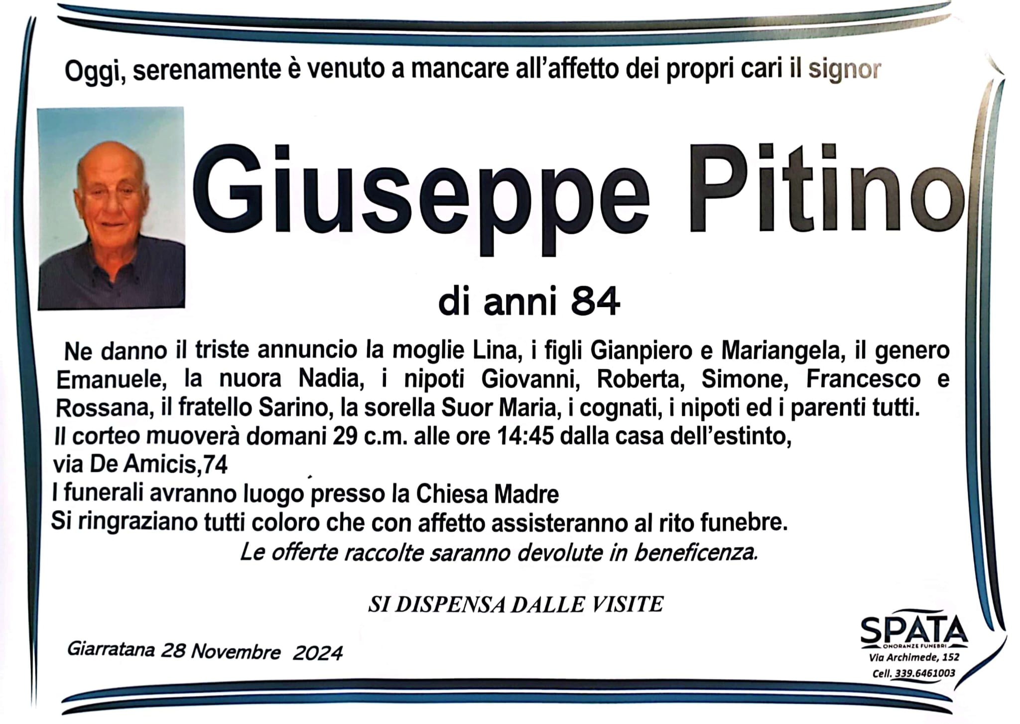 Necrologi: Giuseppe Pitino