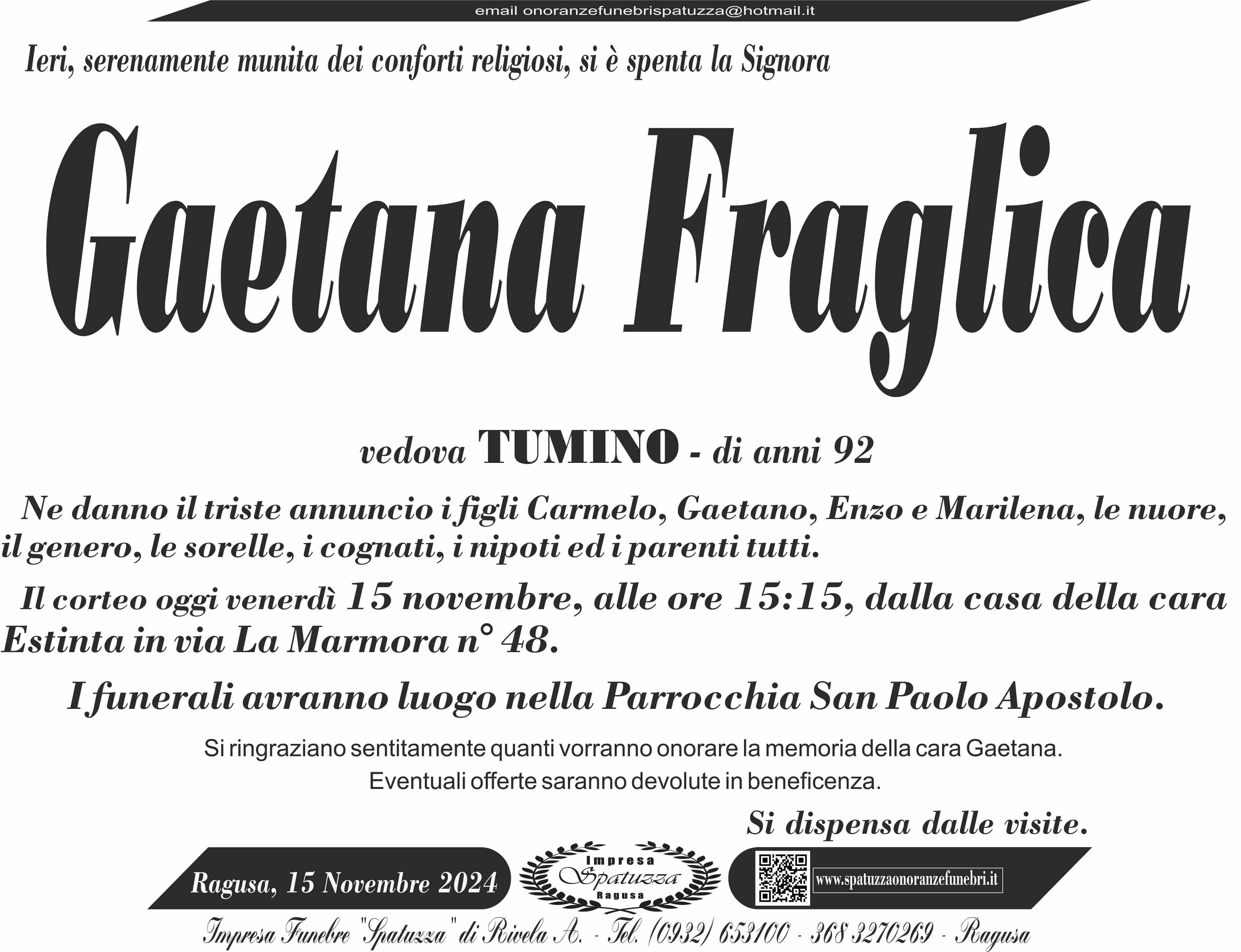 Necrologi: Gaetana Fraglica
