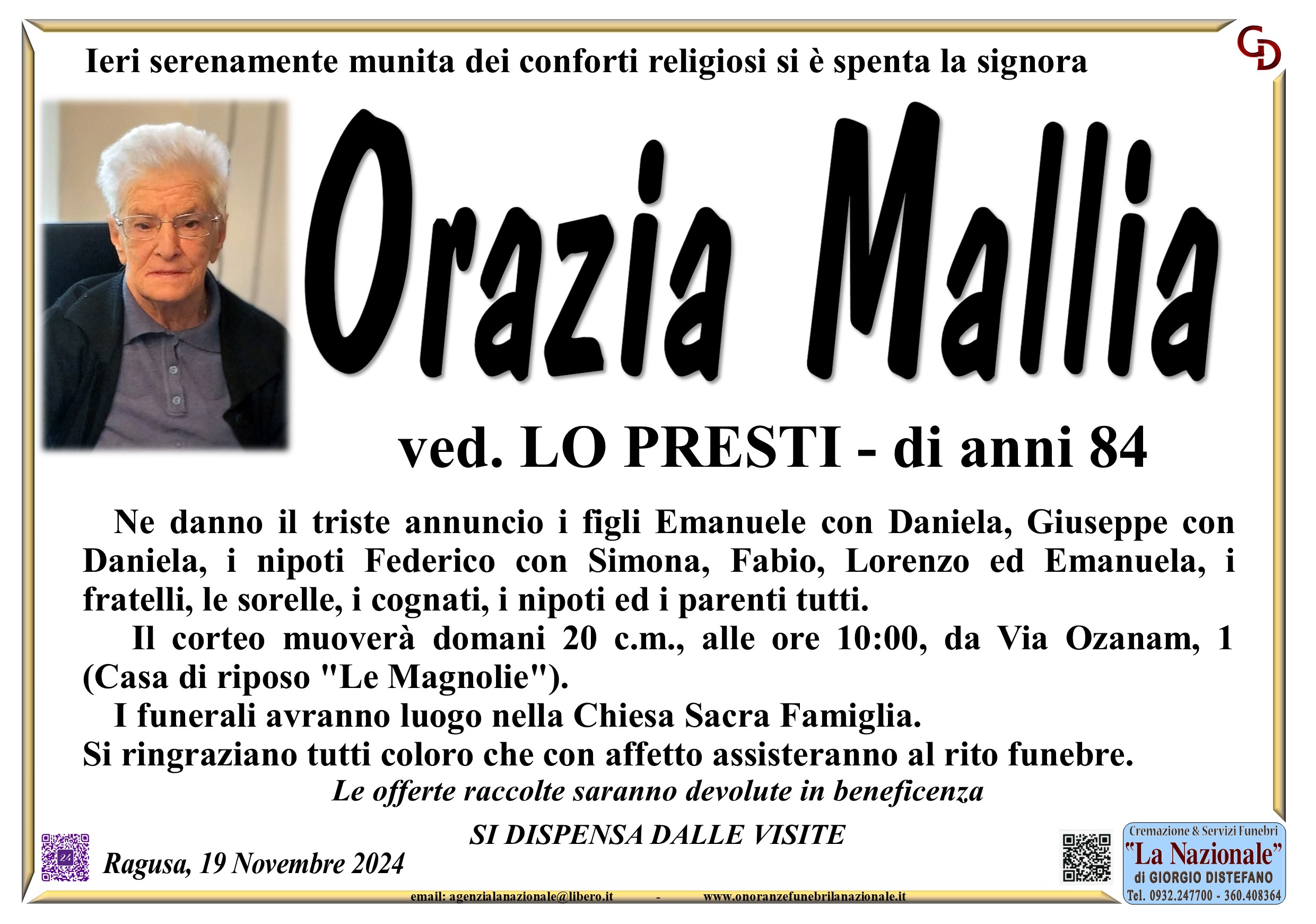 Necrologi: Orazia Mallia