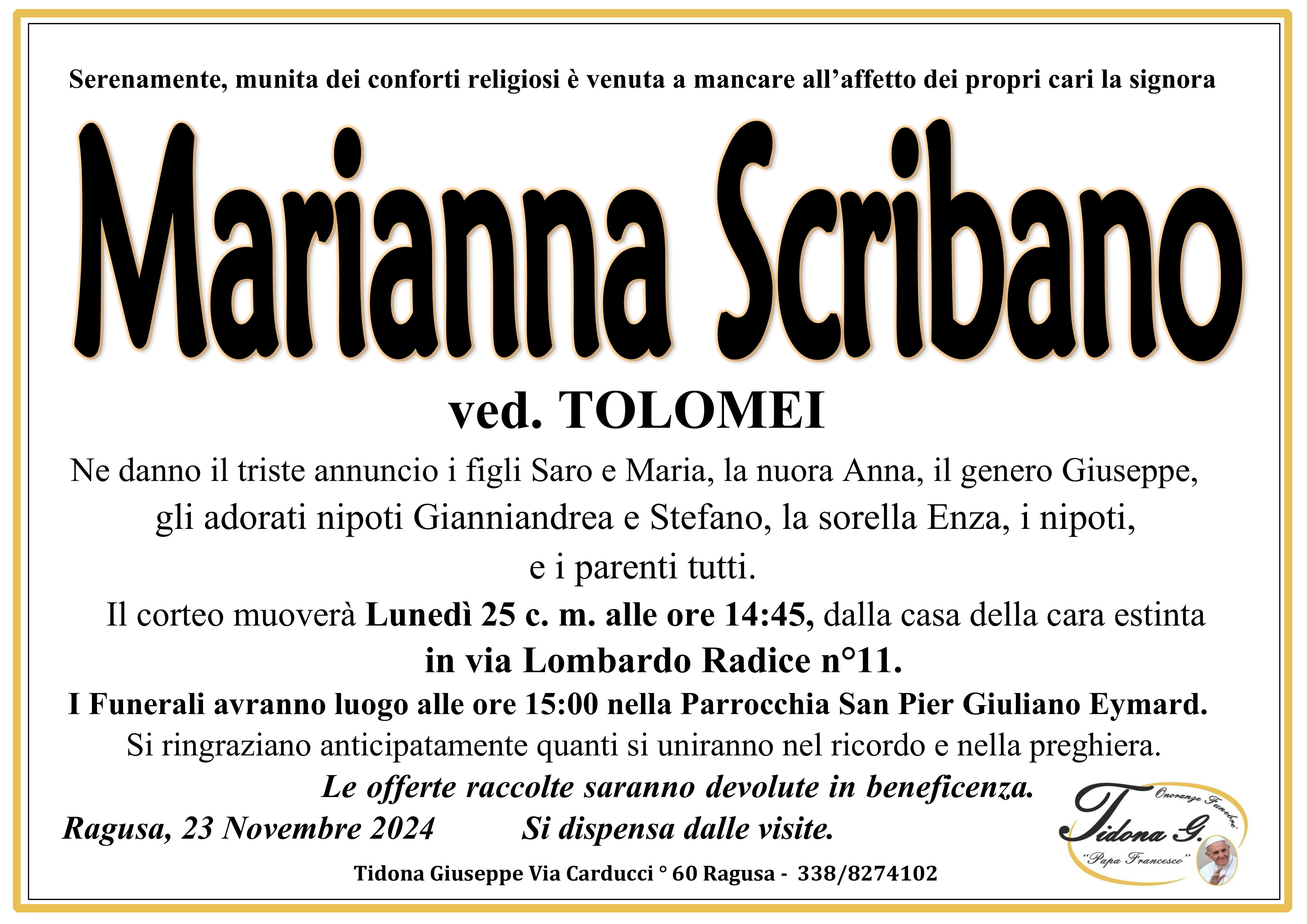 Necrologi: Marianna Scribano