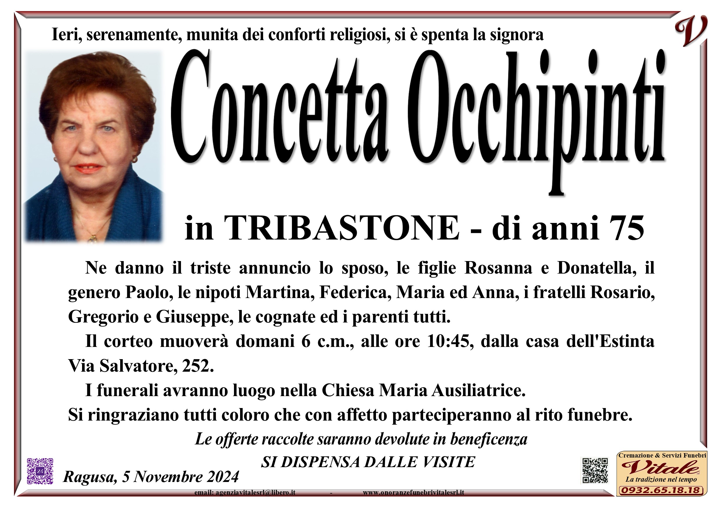 Necrologi: Concetta Occhipinti