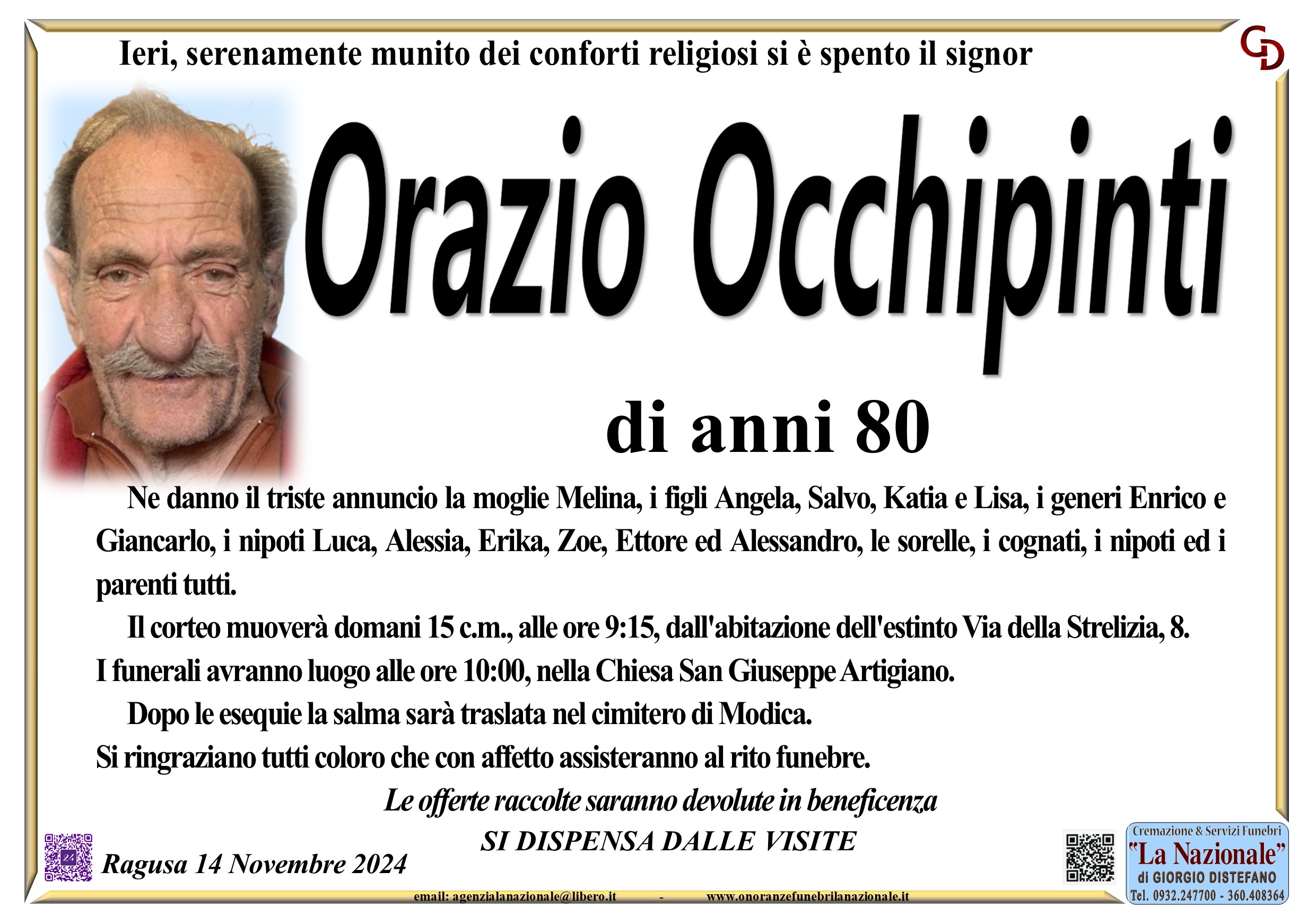 Necrologi: Orazio Occhipinti