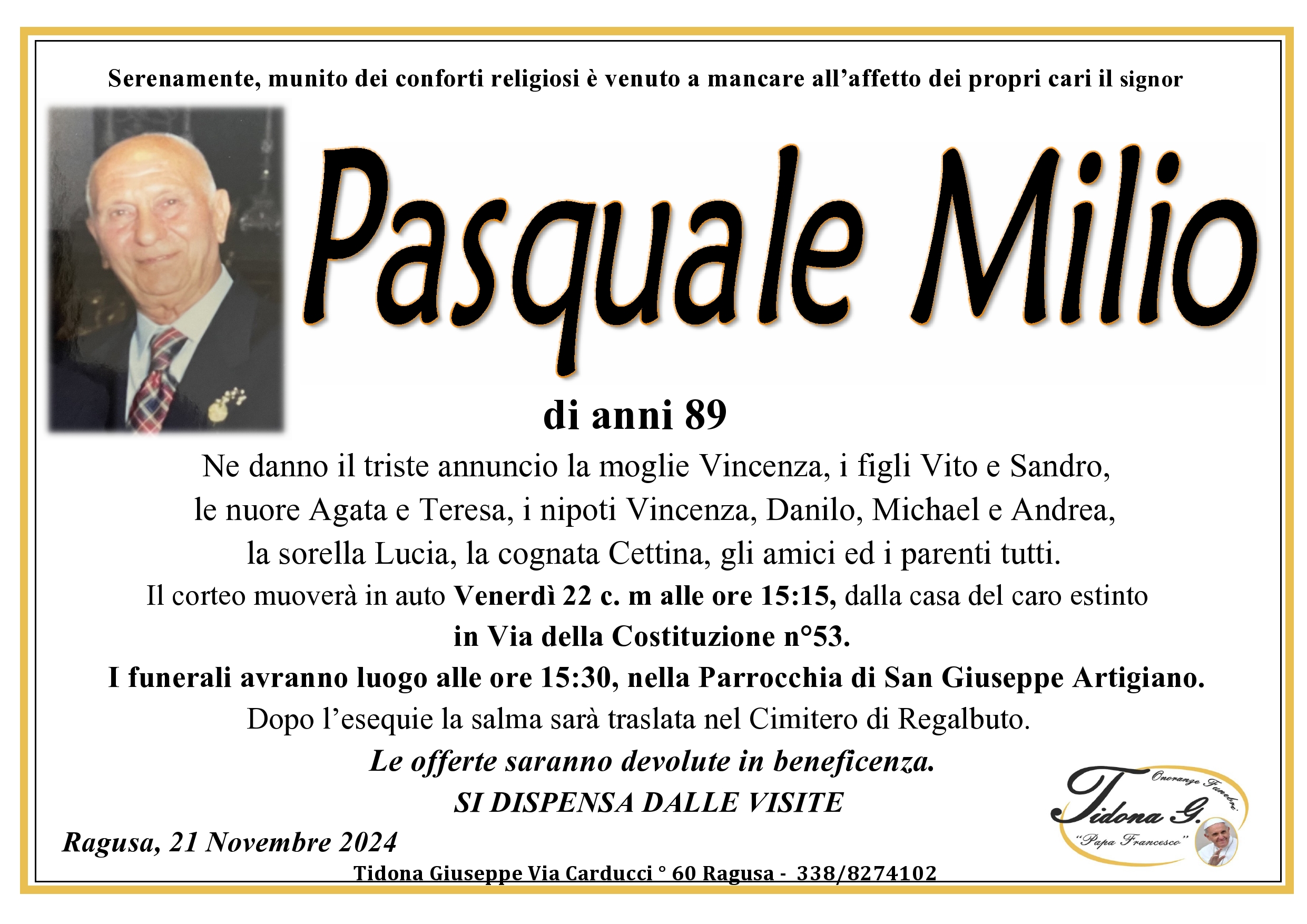 Necrologi: Pasquale Milio