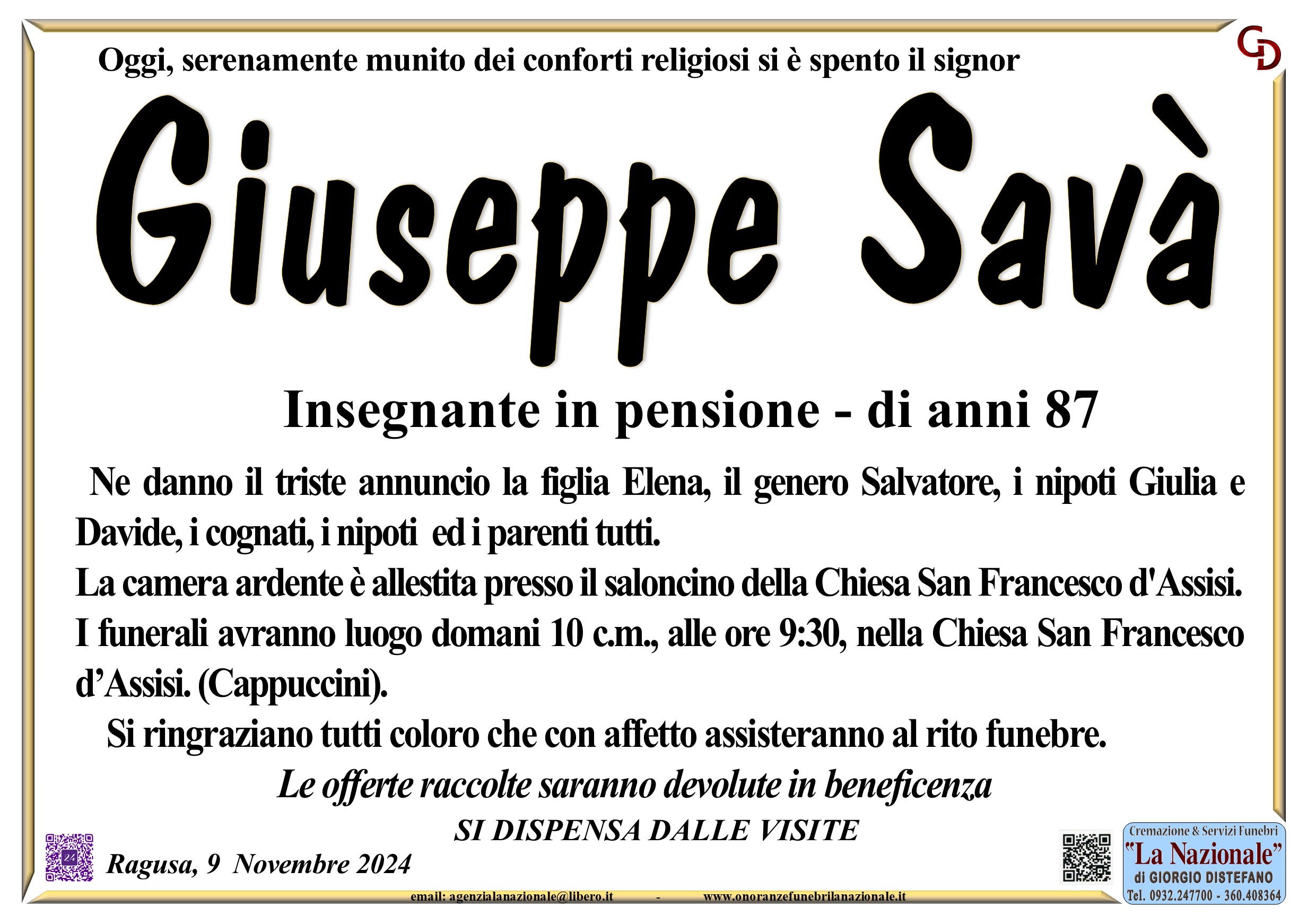 Necrologi: Giuseppe Savà