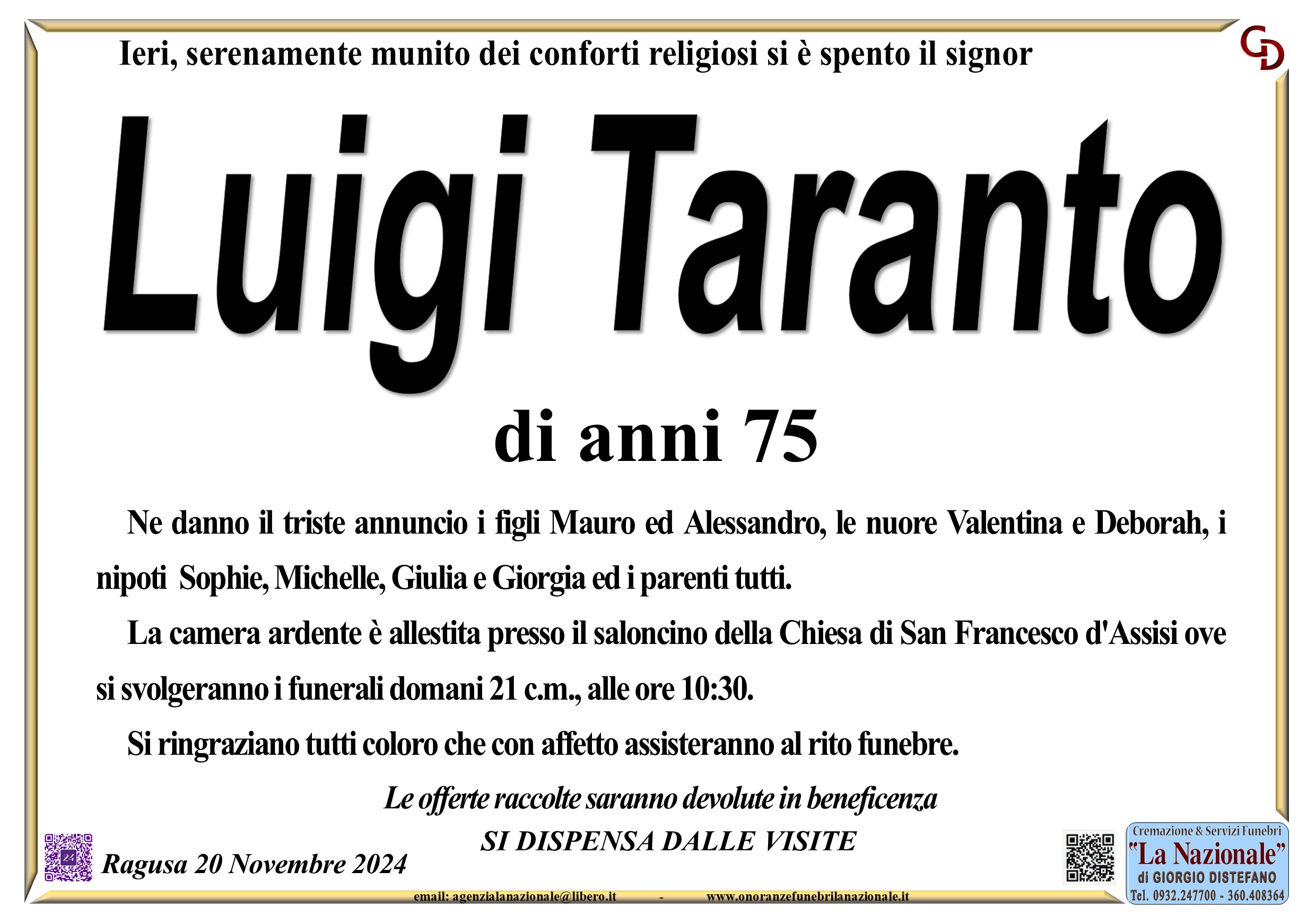 Necrologi: Luigi Taranto