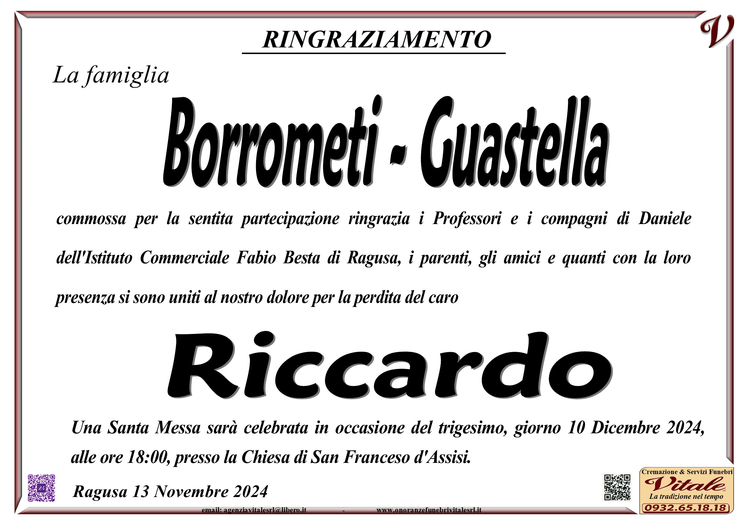 Ringraziamento: famiglia Borrometi-Guastella