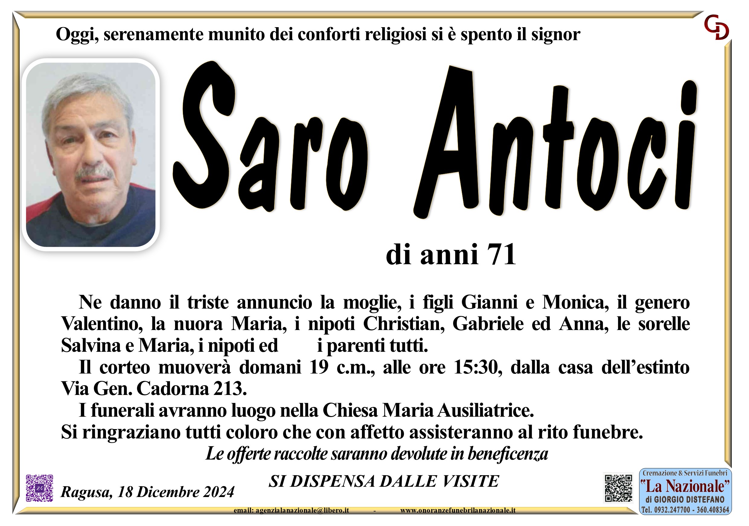 Necrologi: Saro Antoci