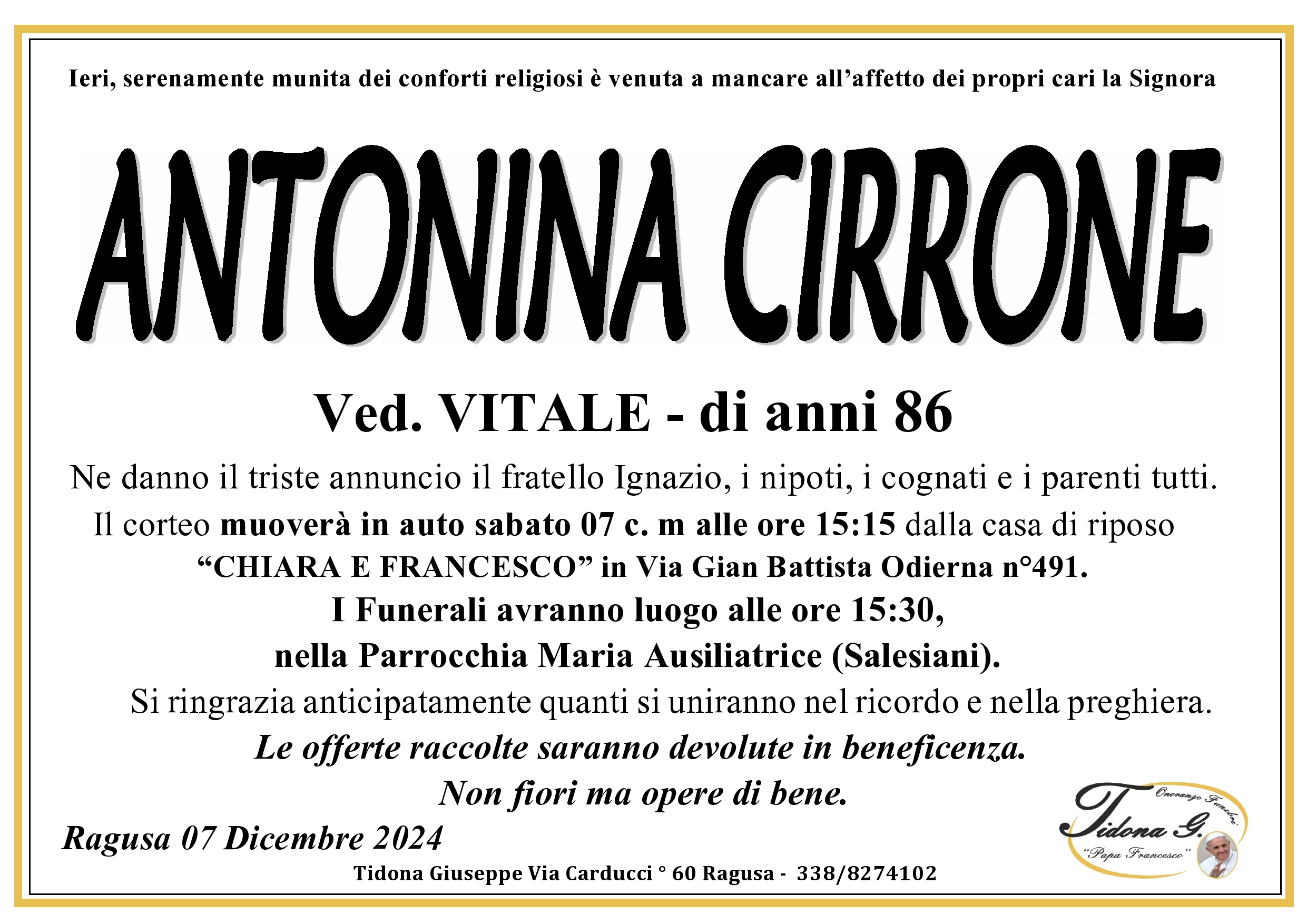 Necrologi: Antonina Cirrone