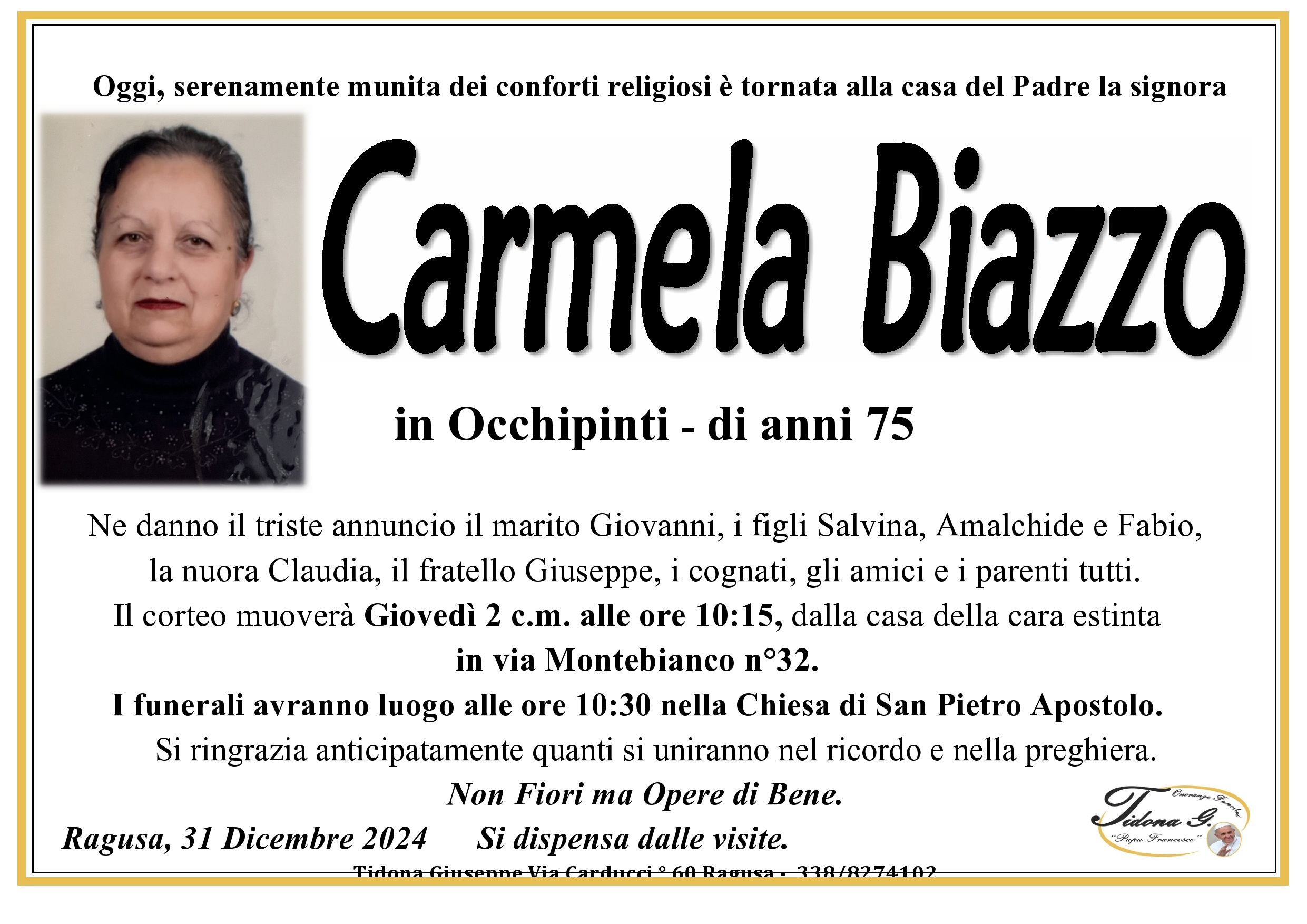 Necrologi: Carmela Biazzo