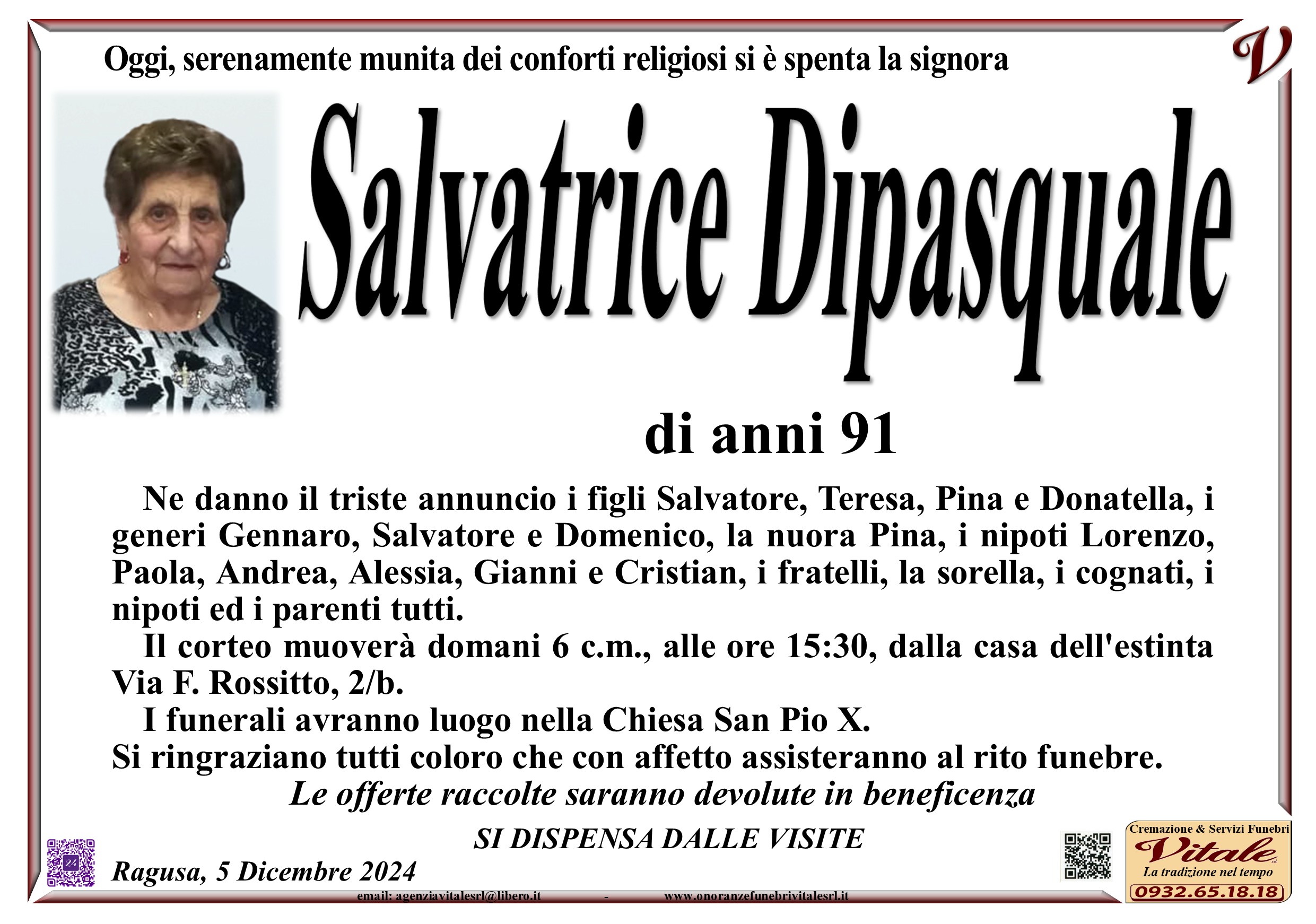 Necrologi: Salvatrice Dipaquale