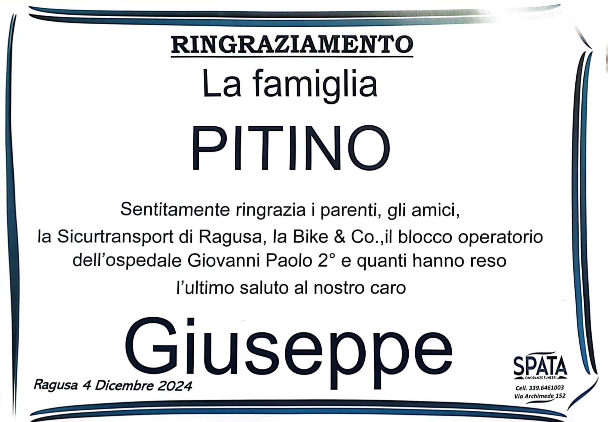 Ringraziamento: Famiglia Pitino