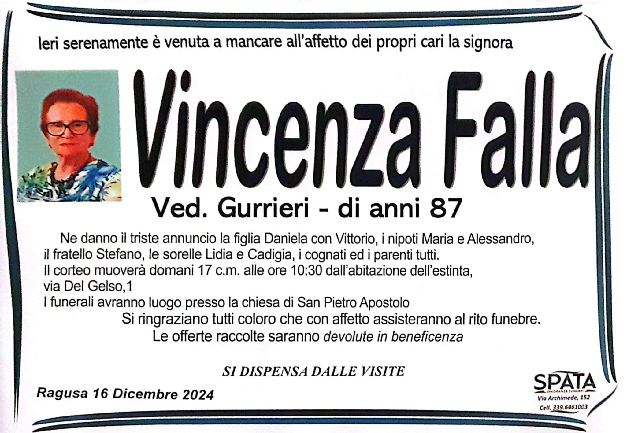 Necrologi: Vincenza Falla