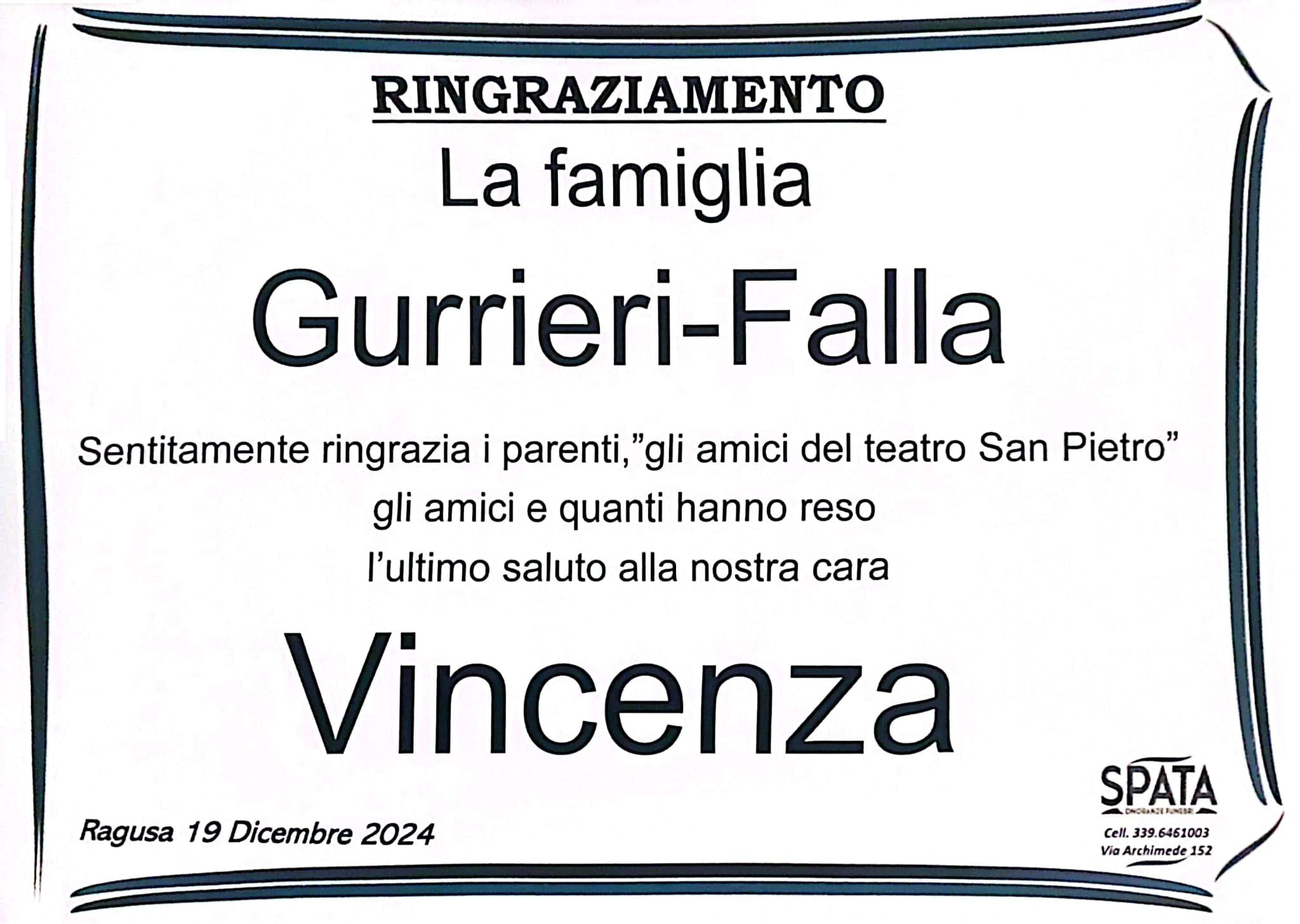 Ringraziamento: famiglia Gurrieri-Falla