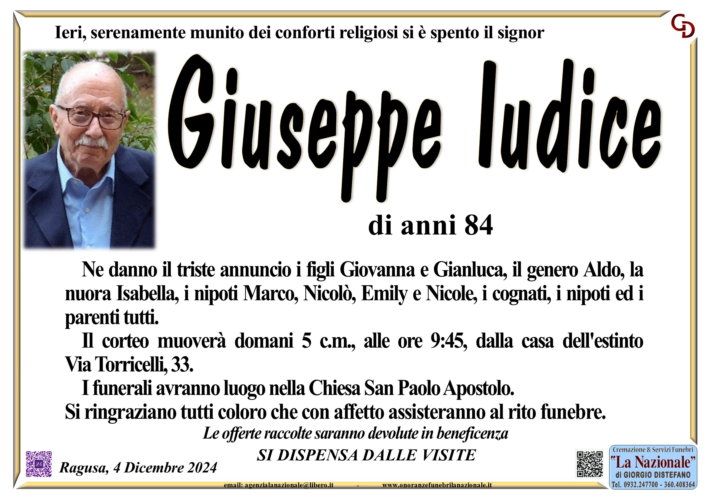 Necrologi: Giuseppe Iudice