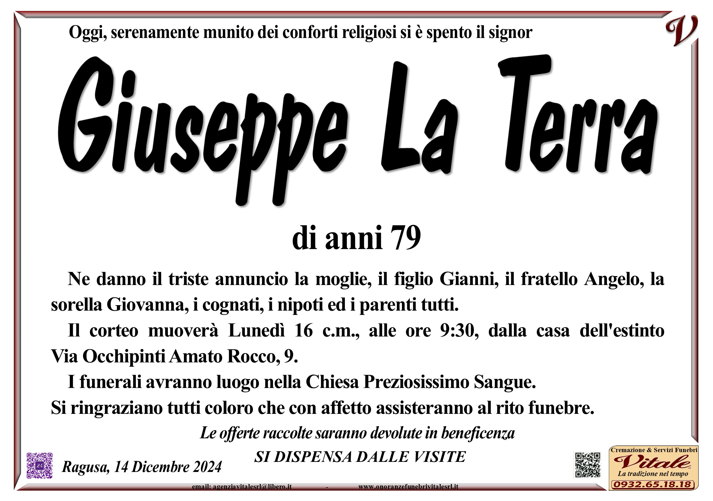 Necrologi: Giuseppe La Terra